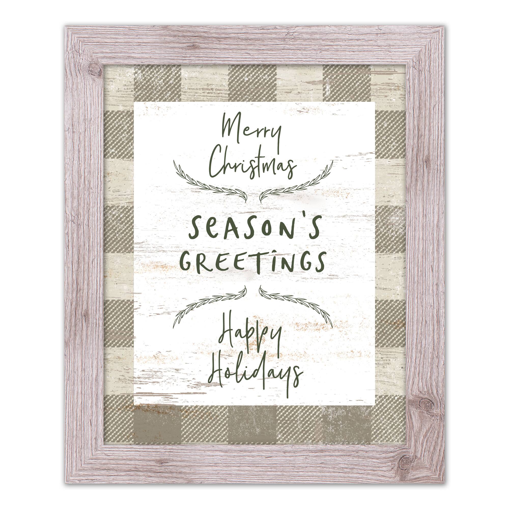 Taupe Buffalo Check Holiday Phrases Print in Western White Frame