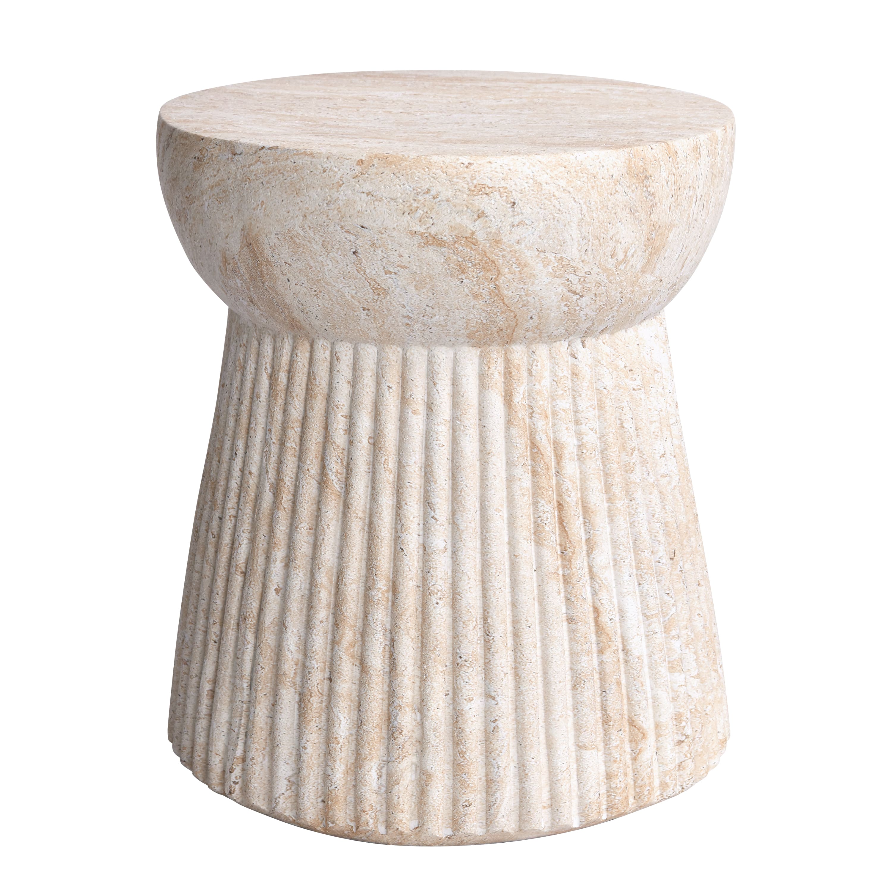 Empire Art Direct 17" Fluted Travertine Stone Finish MGO Side Accent Table