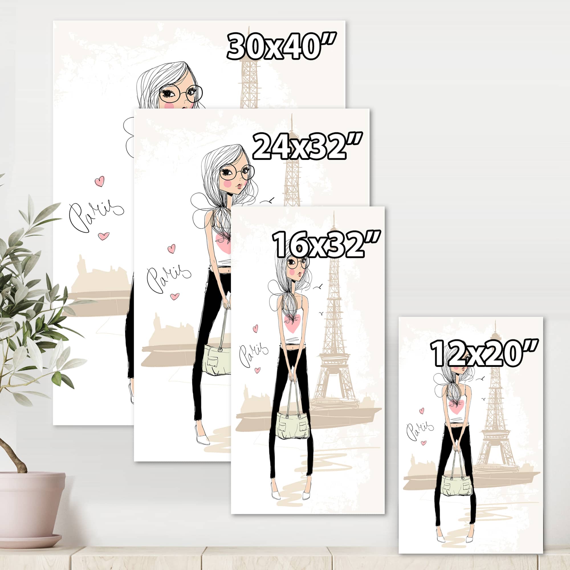 Designart - Cute Girl By The Tour Eiffel In Paris - Children's Art Canvas Wall Art Print