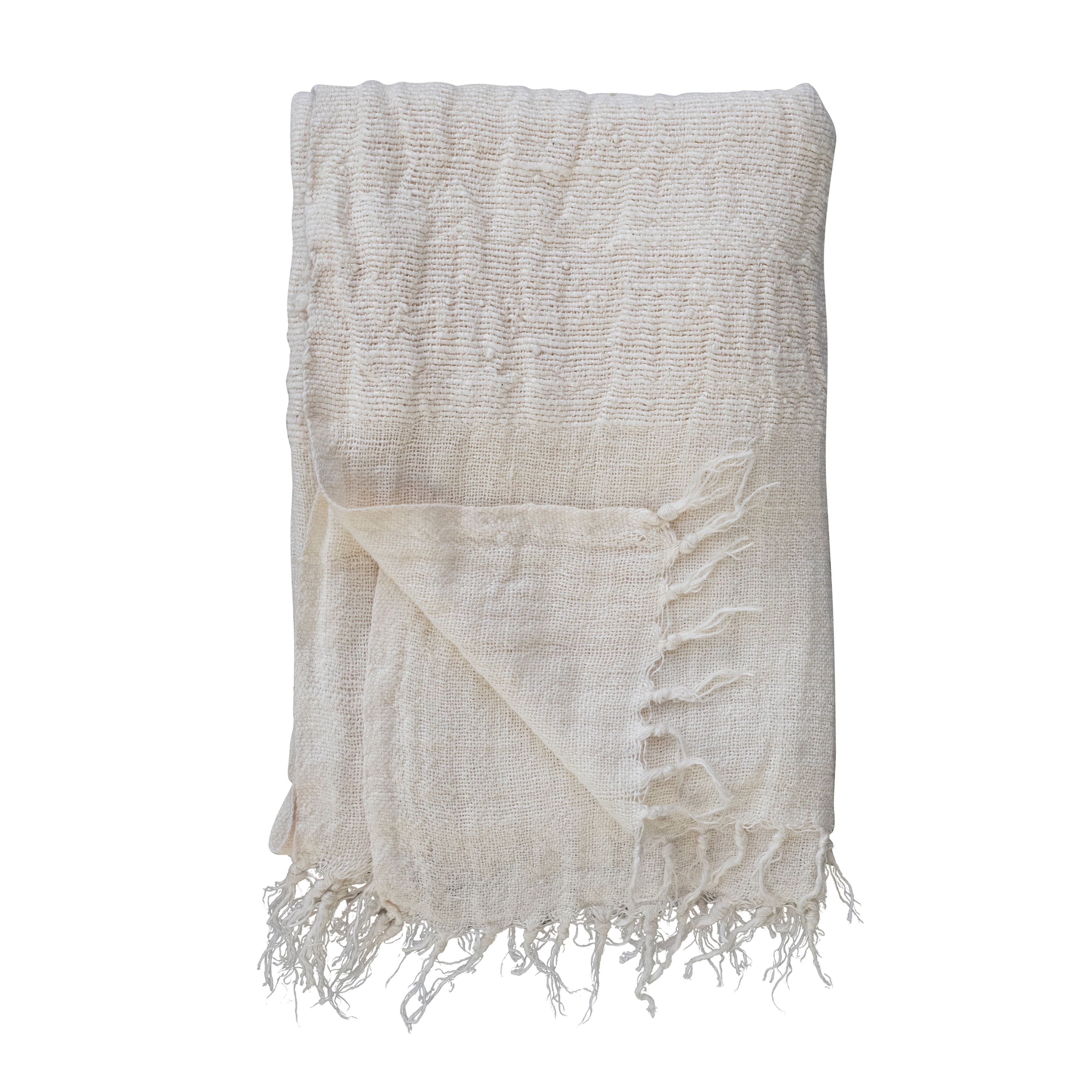 Hello Honey® Cream & Natural Stripes & Fringe Woven Linen Throw Blanket
