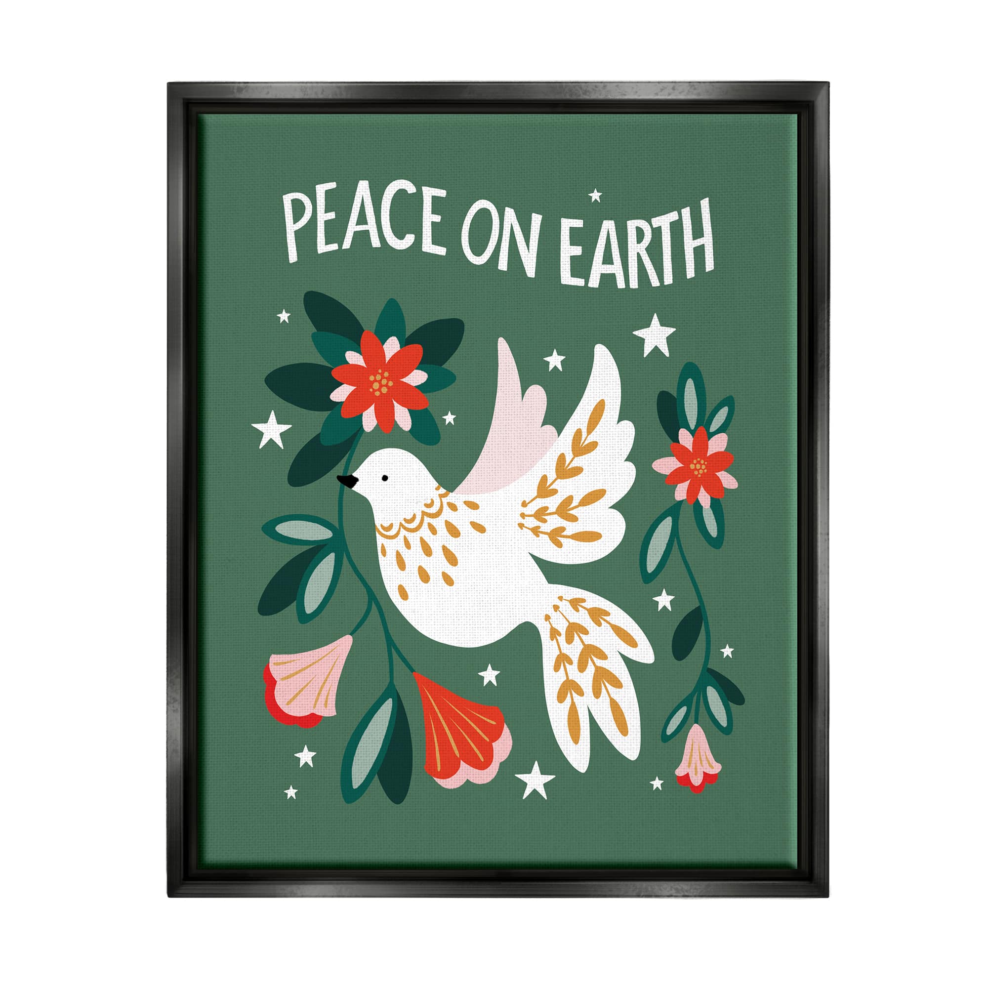 Stupell Industries Peace On Earth Floral Dove Blossoms Framed Floater Canvas Wall Art