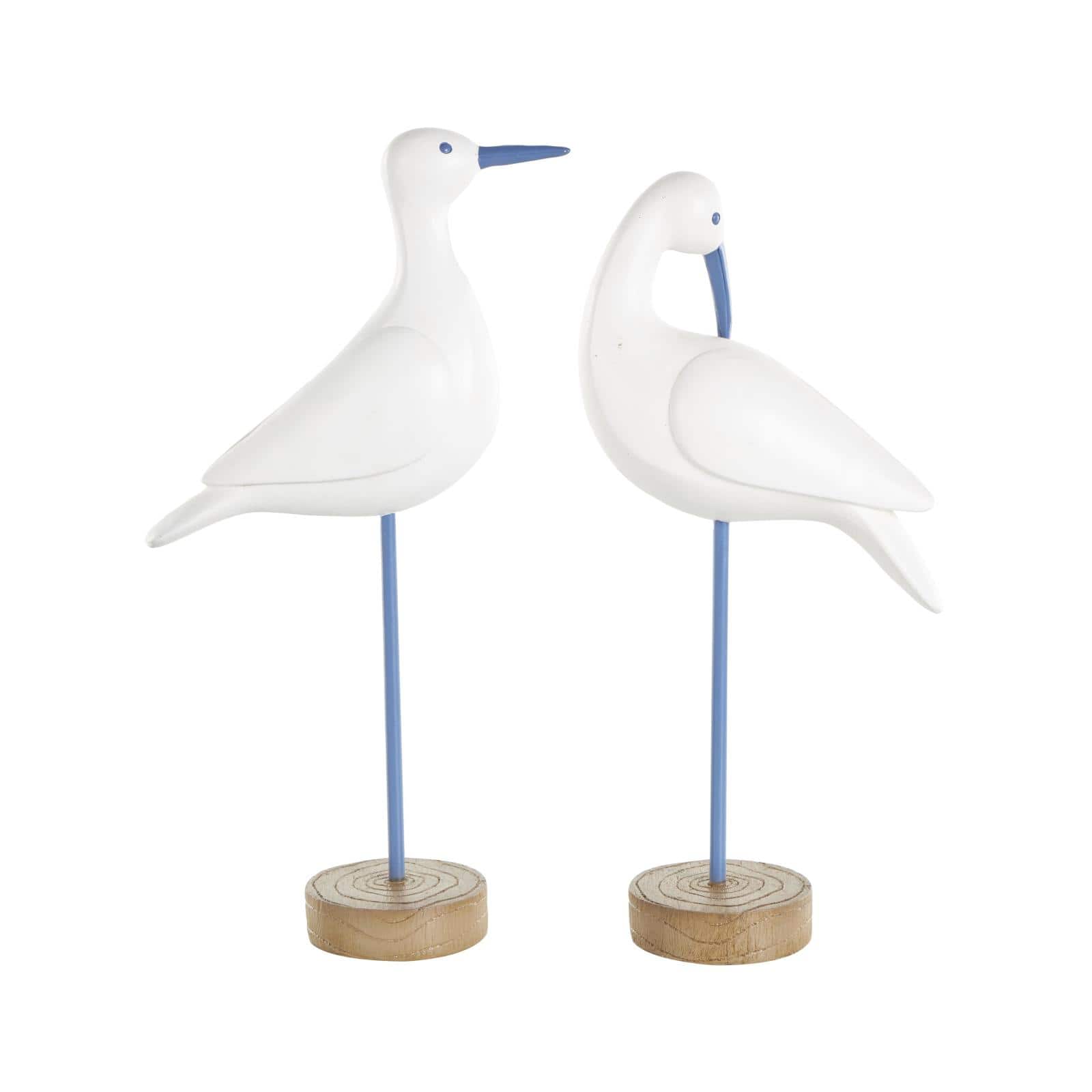 White with Blue Coral Pattern Polystone Bird Sculpture Set
