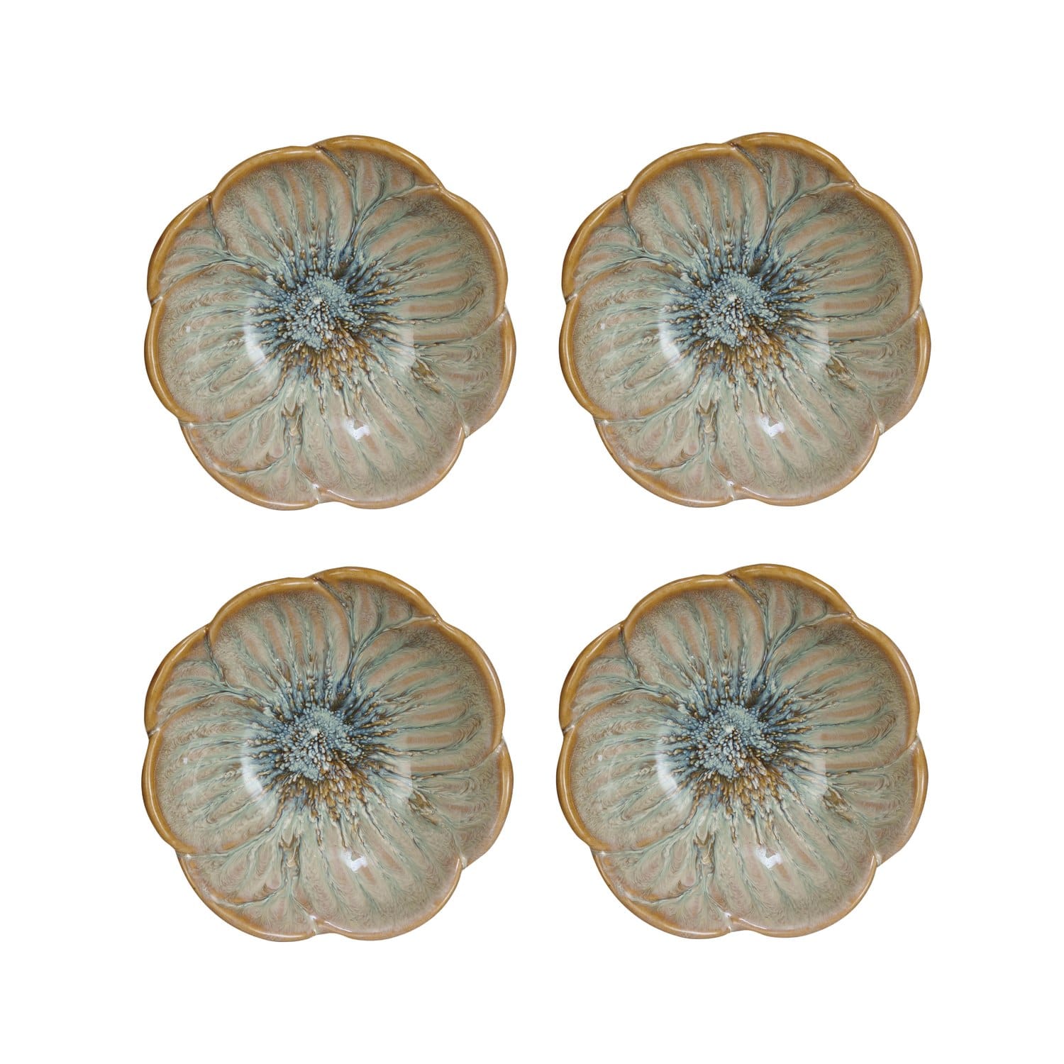 Hello Honey® 4.75" Blue & Brown Stoneware Flower Bowl with Reactive Glaze