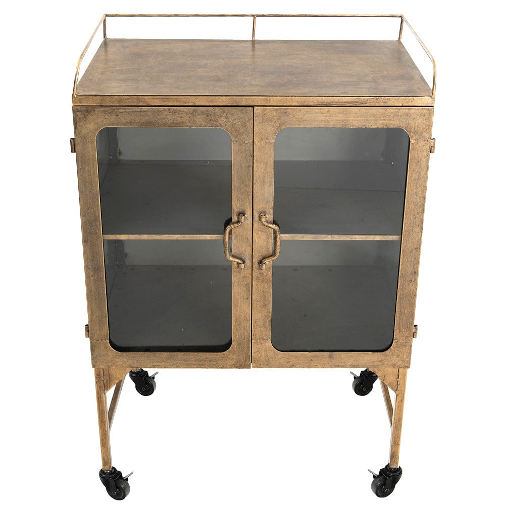 Hello Honey® Gold Metal Cabinet with Locking Caster Wheels & Glass Doors