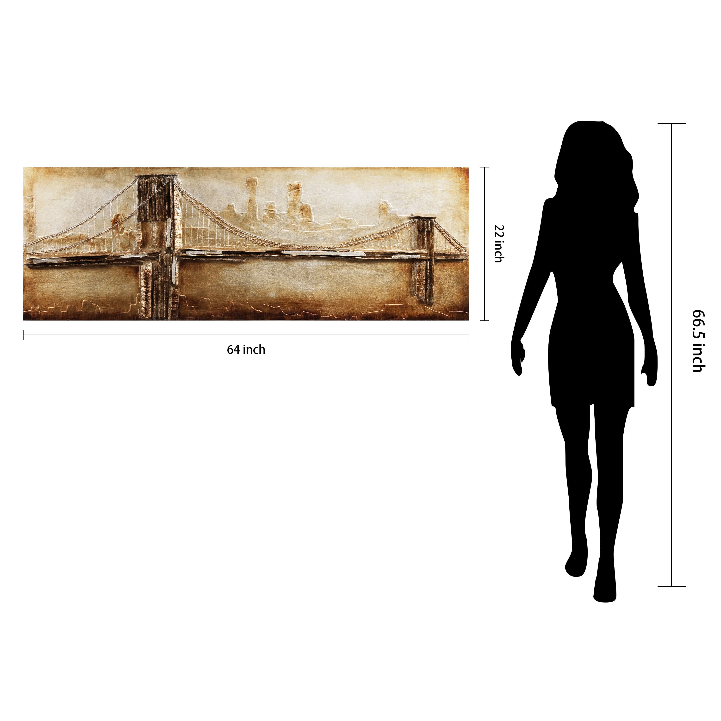 Empire Art Direct 64" x 22" Bridge to the City 2 Handed Painted Rugged Sculpture Wall Art