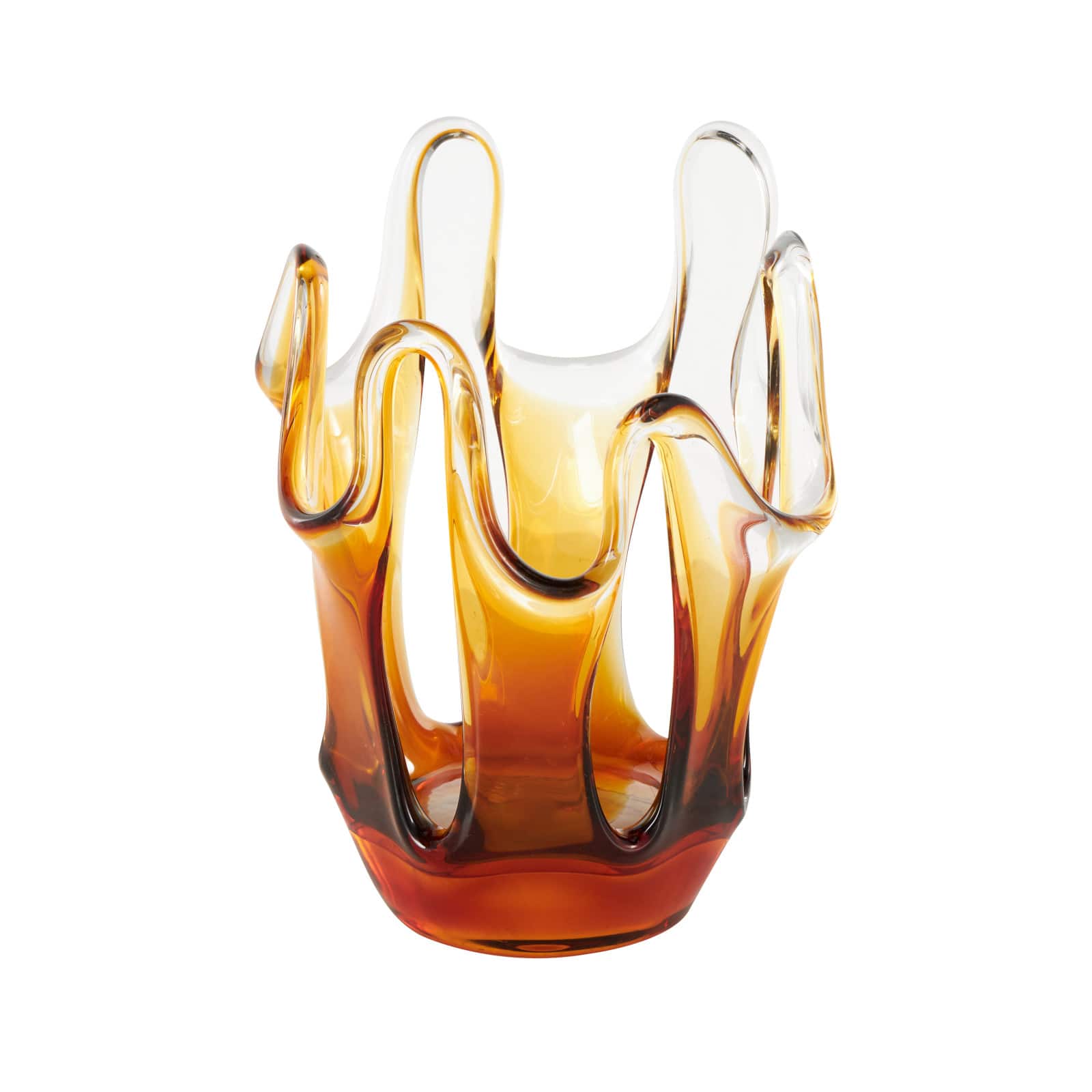 Ivory and Iris Orange Glass Abstract Ombre Decorative Vase with Wavy Oval Cutouts