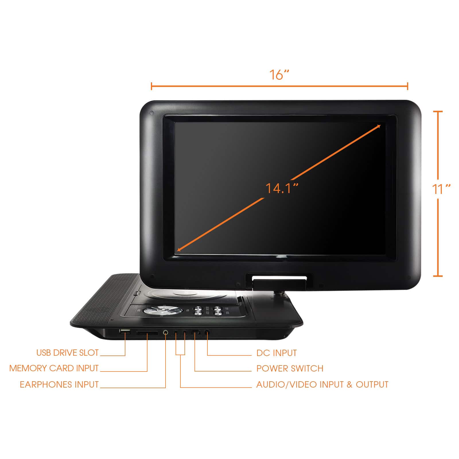 Trexonic 14.1" Portable DVD Player with Swivel LCD Screen