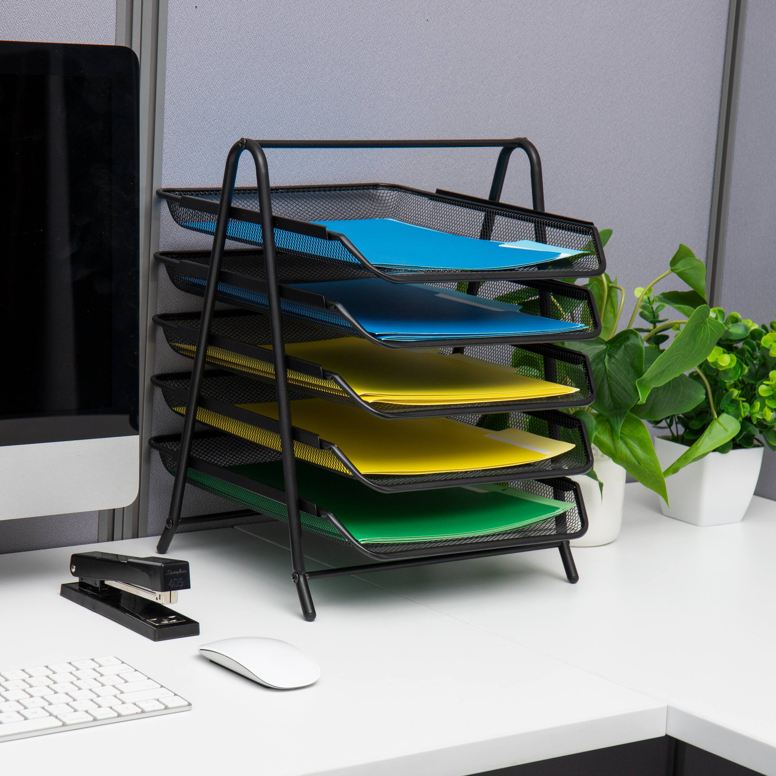 Mind Reader Network Collection Mesh Black 5-Tier Paper & File Desktop Organizer with File Folders