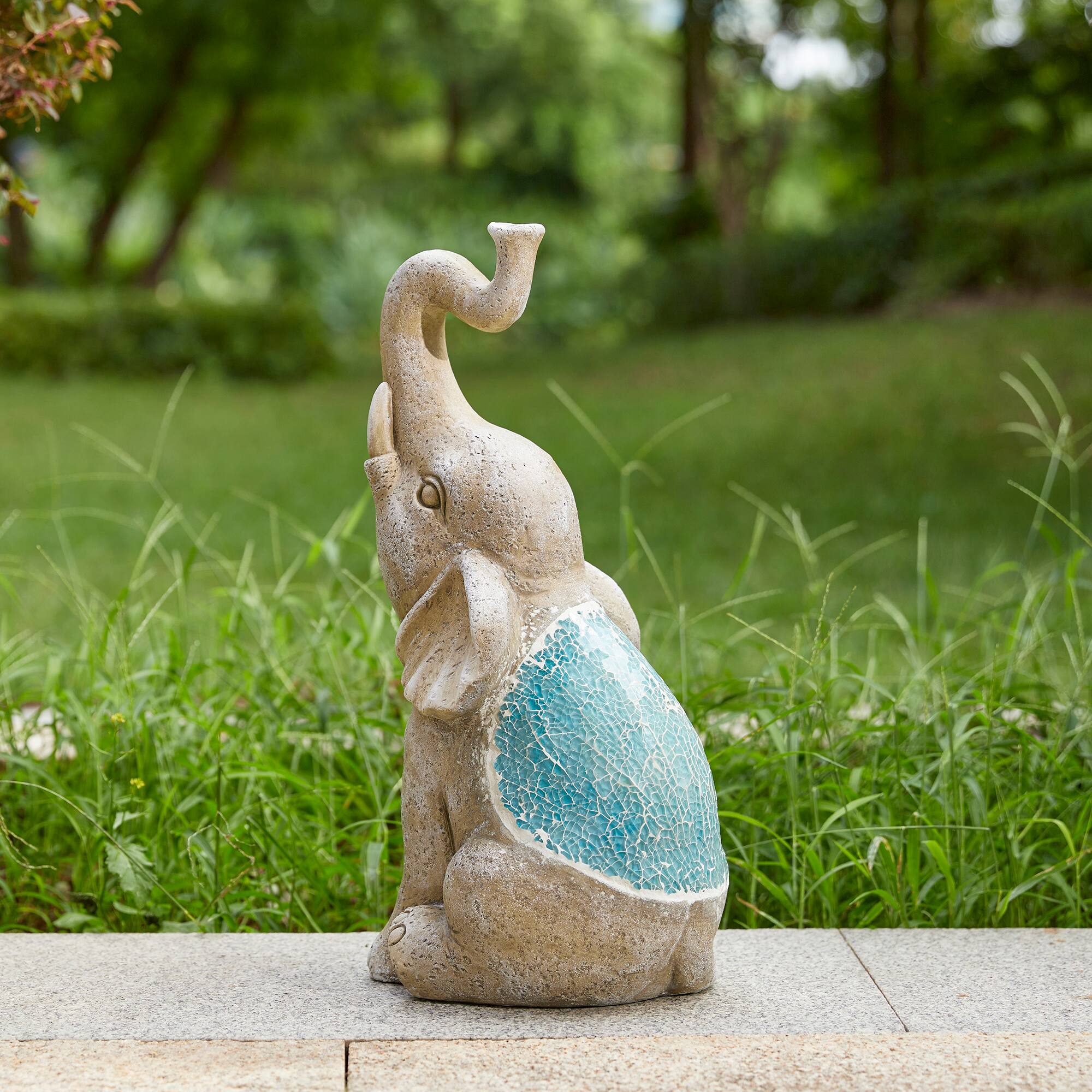 Glitzhome® 18" Faux Granite & Mosaic Sitting Elephant Statue