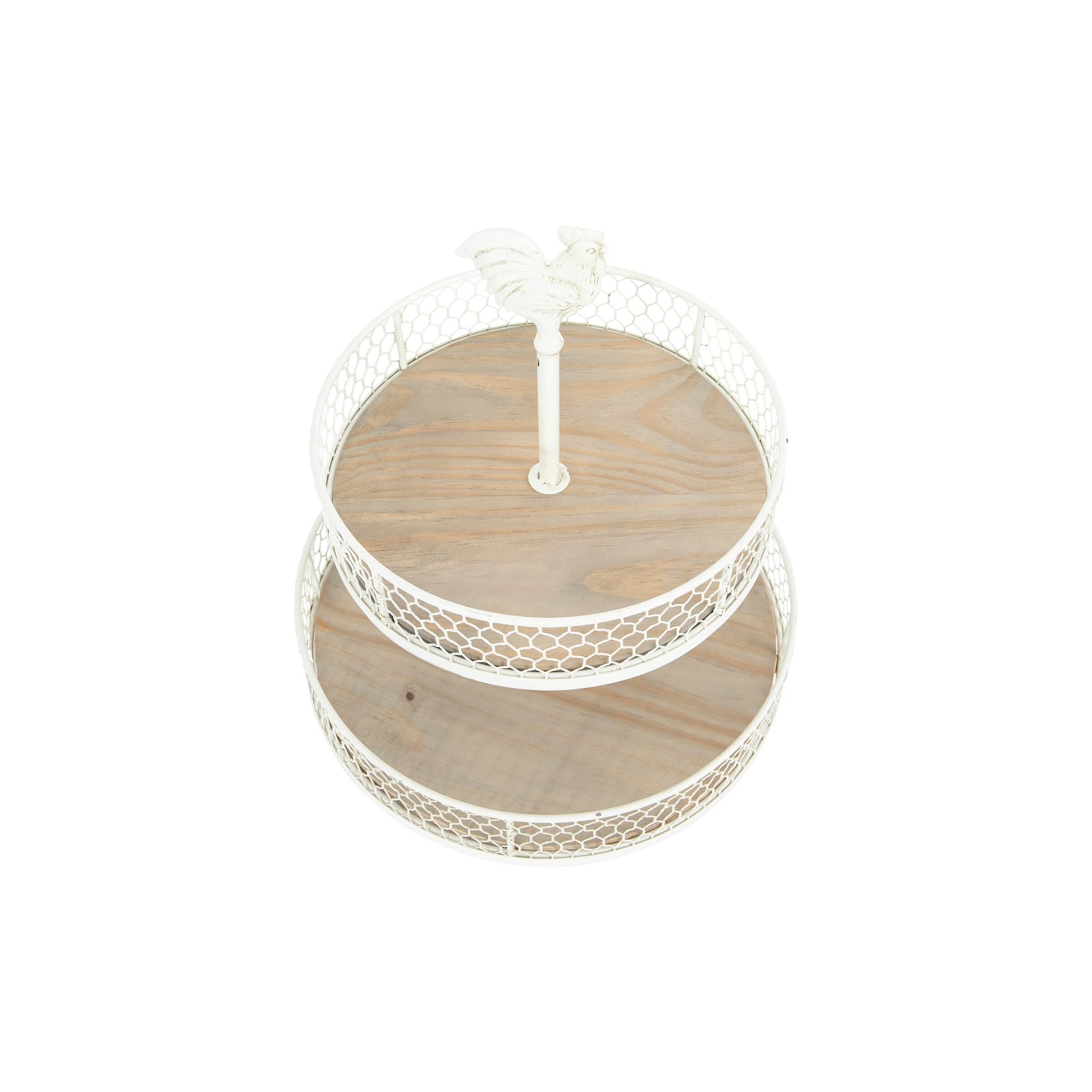 Hello Honey® 18.5" 2-Tier Wood & Metal Round Trays With Rooster Top