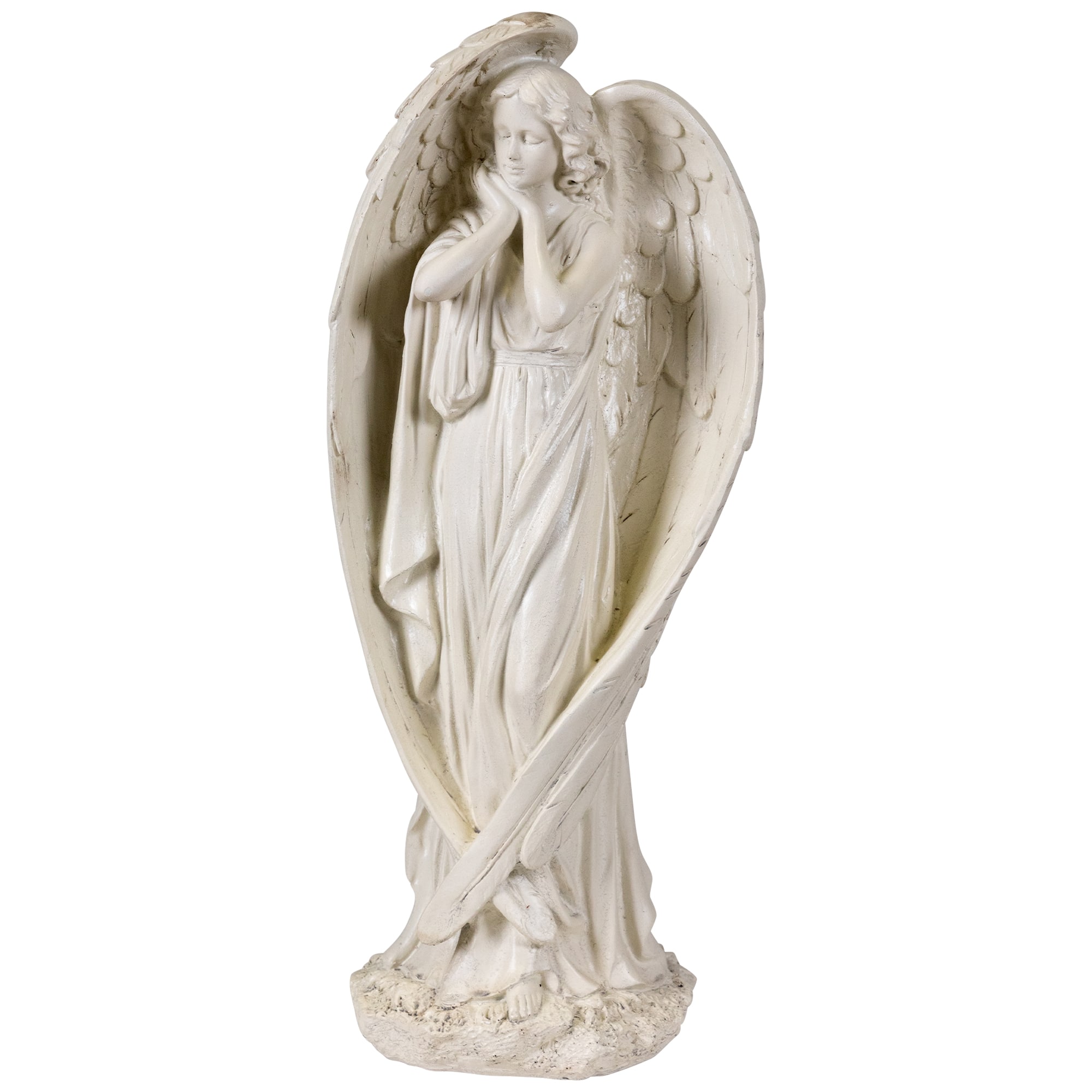 Standing Angel with Wings Outdoor Garden Statue - 16.5"