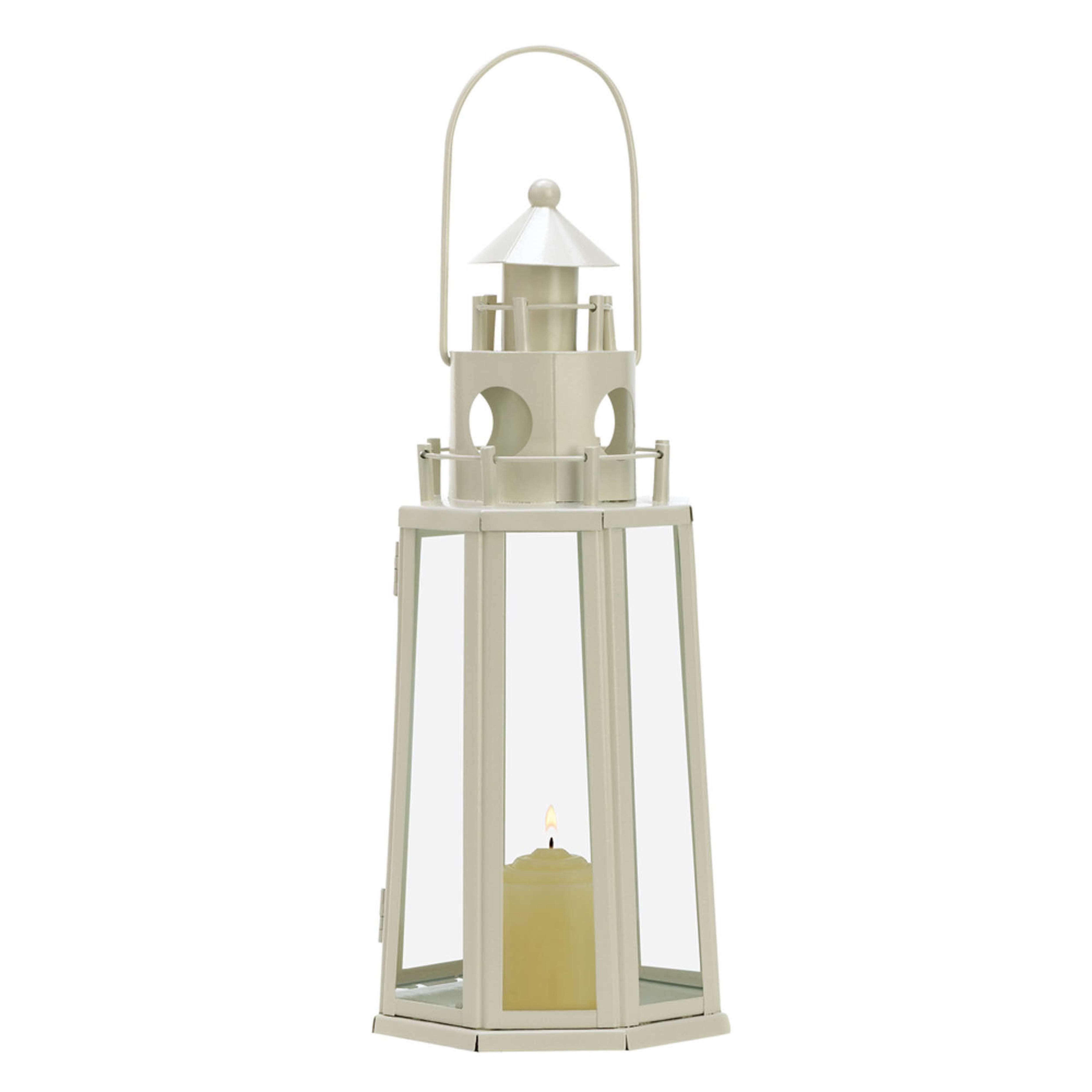 11.75" Ivory Lighthouse Hanging Candle Lantern
