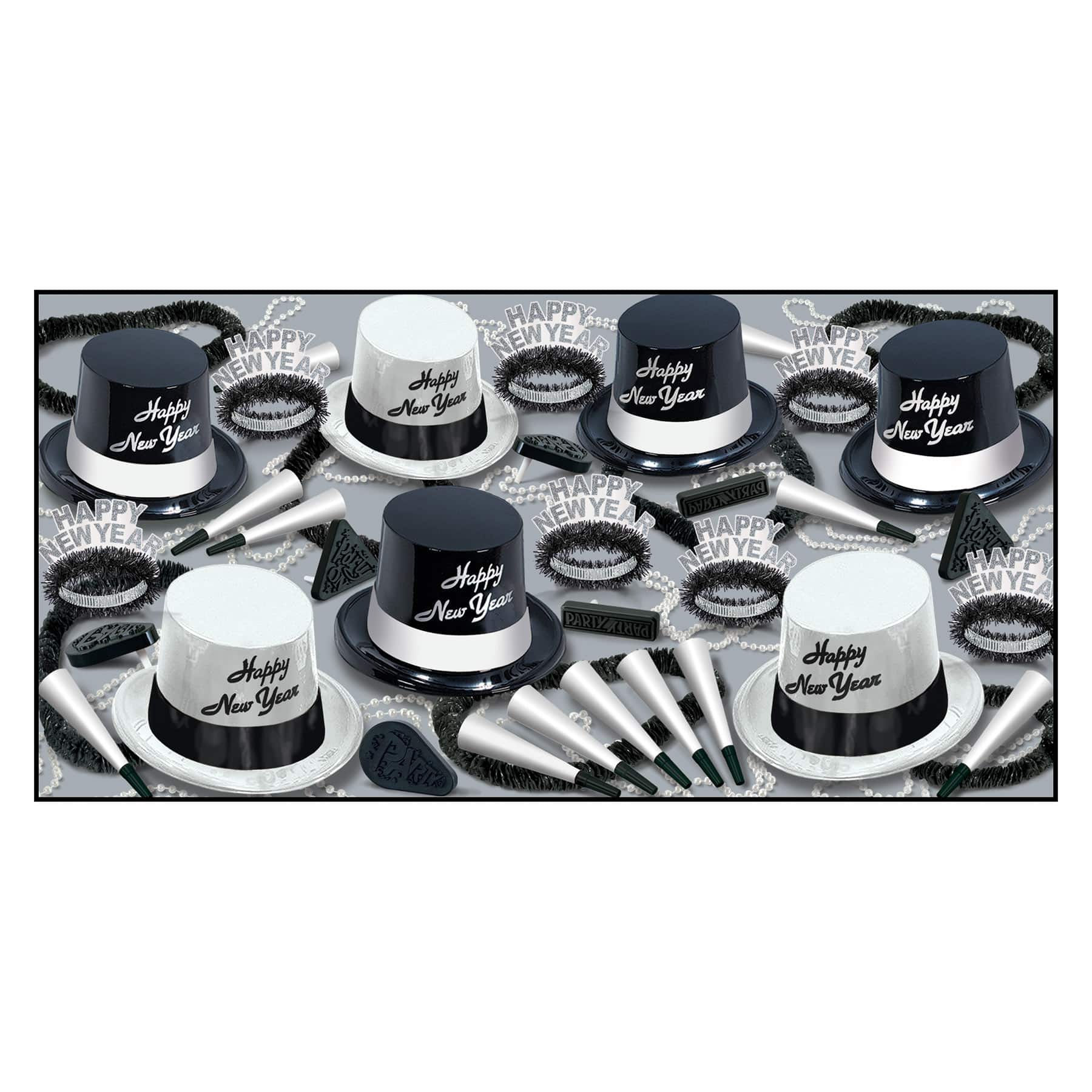 Beistle Black & White New Year Legacy Party Favor Kit for 50