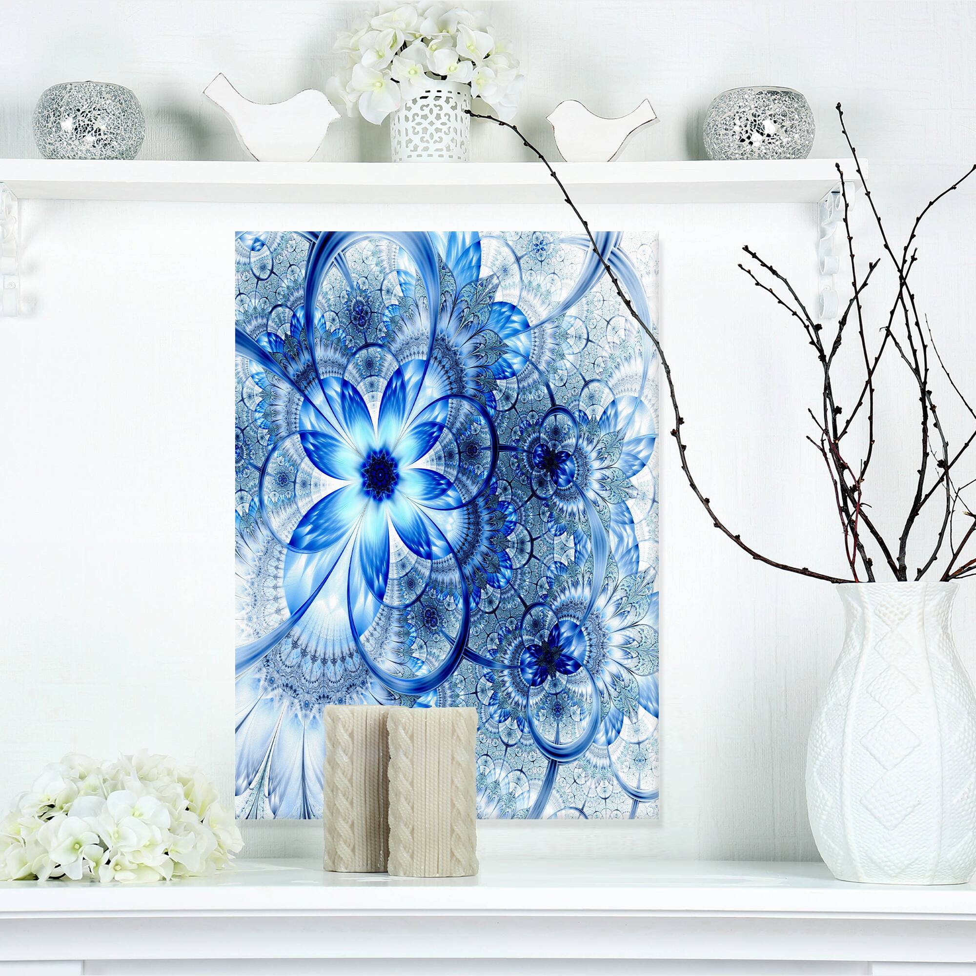 Designart - Dark Blue Flower Pattern Design