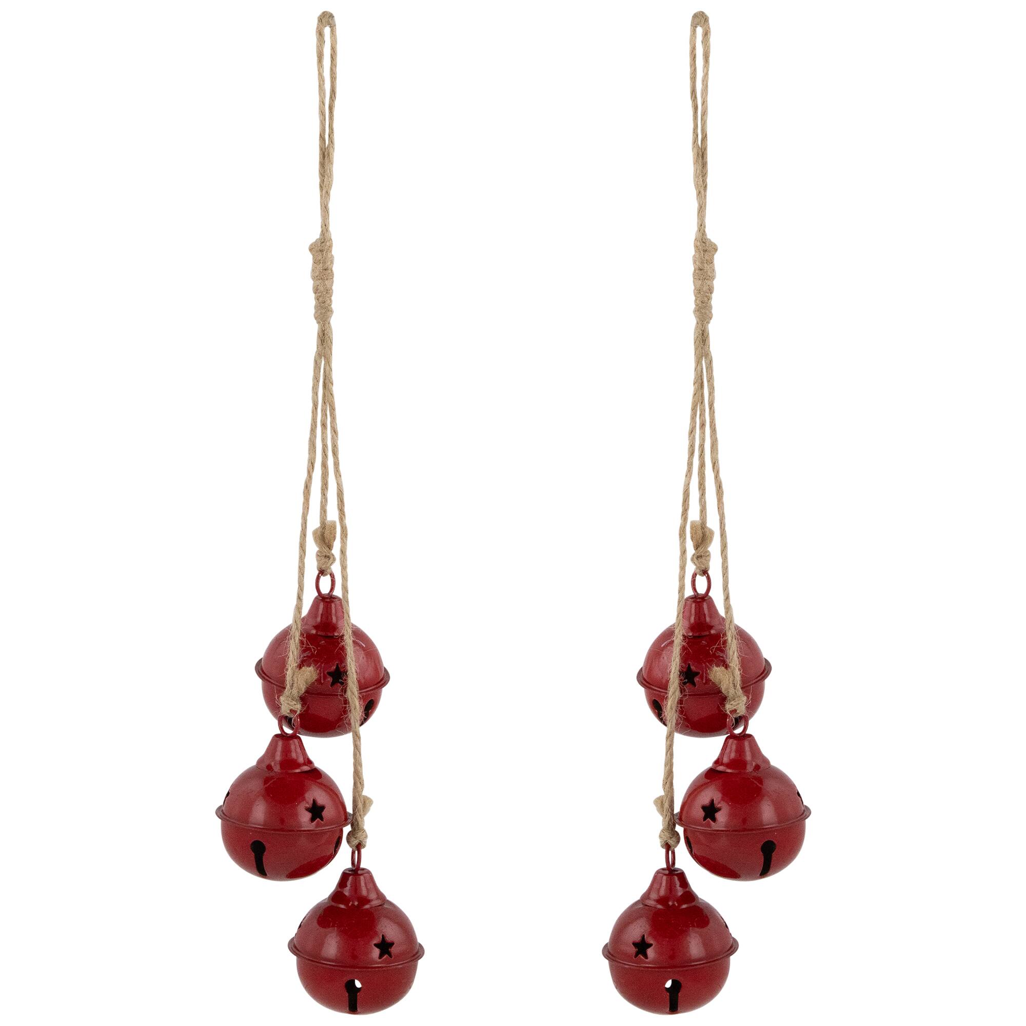 Cascading Christmas Jingle Bell Ornaments- 13.5" - Red - Set of 2