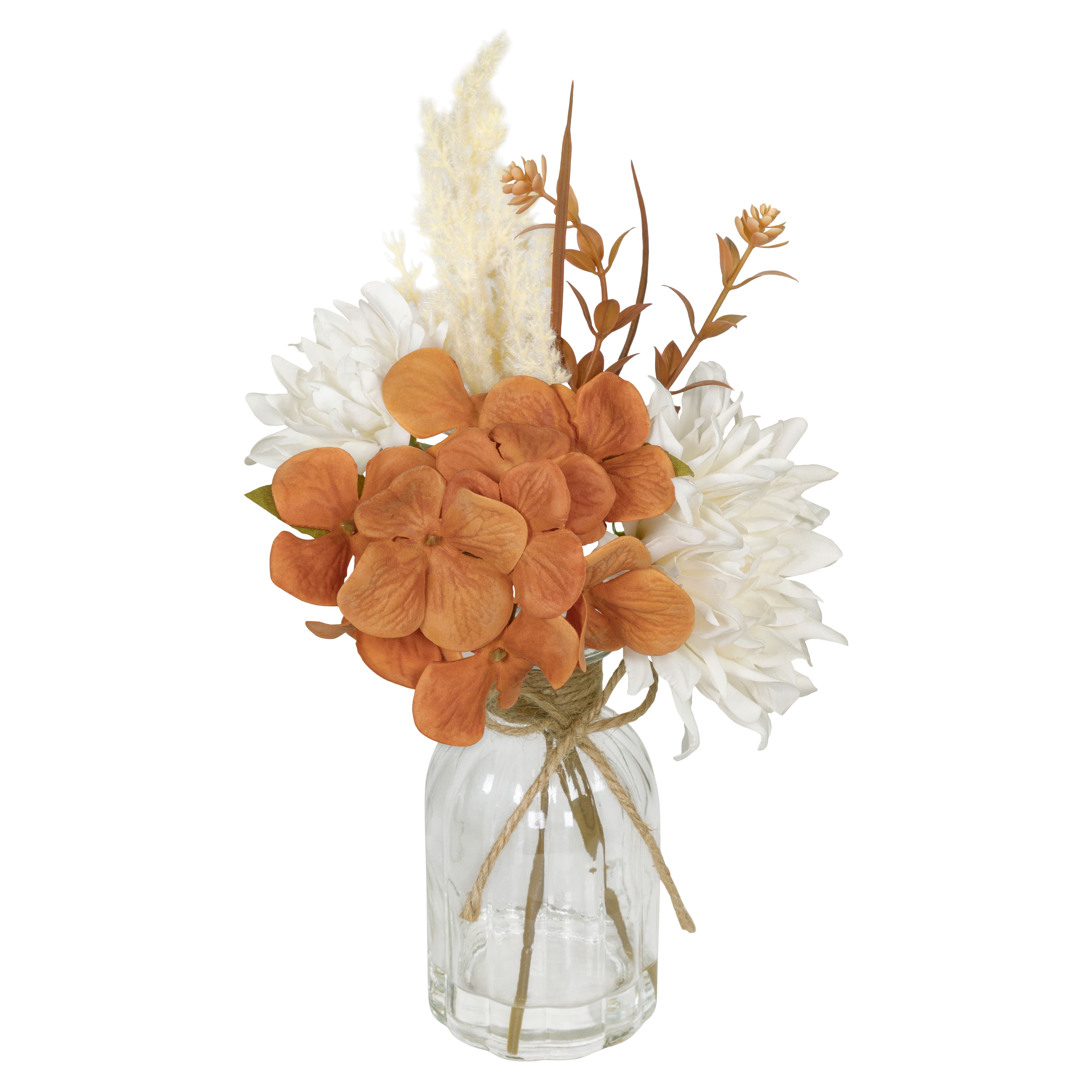12" Cream Dahlia & Orange Hydrangea Mix Real Touch Premade Arrangement by Ashland®
