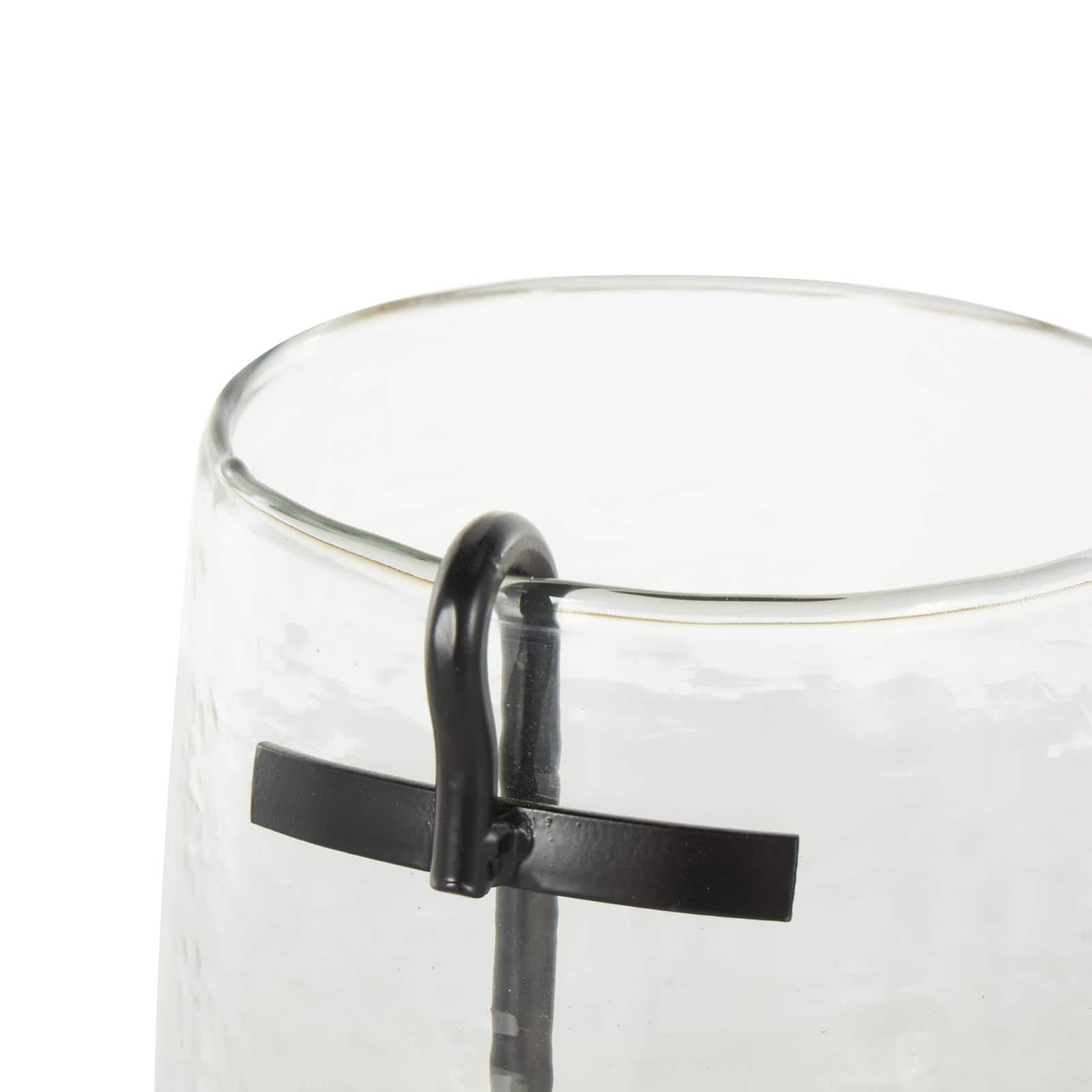 10.75" Clear Glass Candle Holder with Black Metal Accents