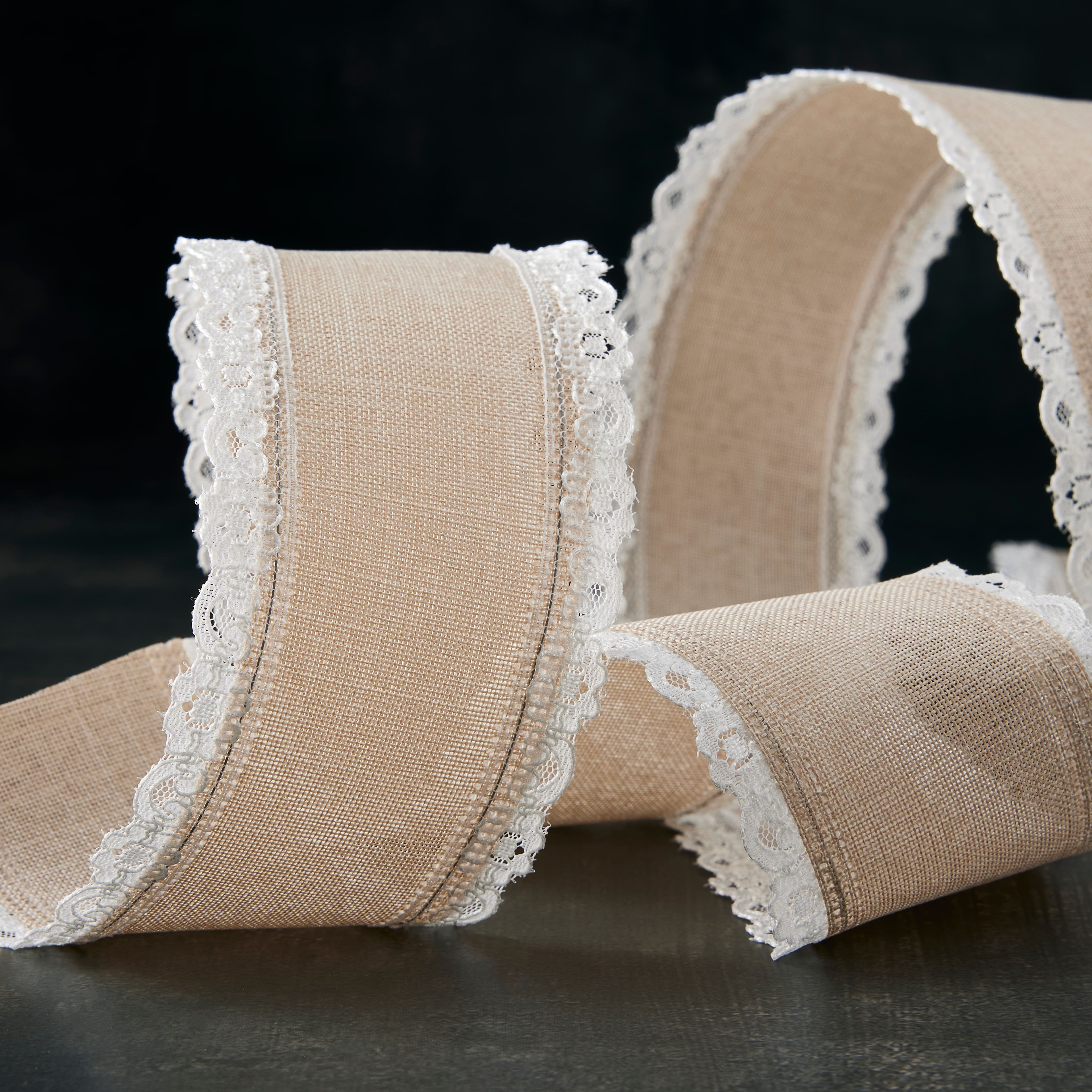 12 Pack: 2.5" x 3yd. Faux Linen & Lace Wired Ribbon by Celebrate It™
