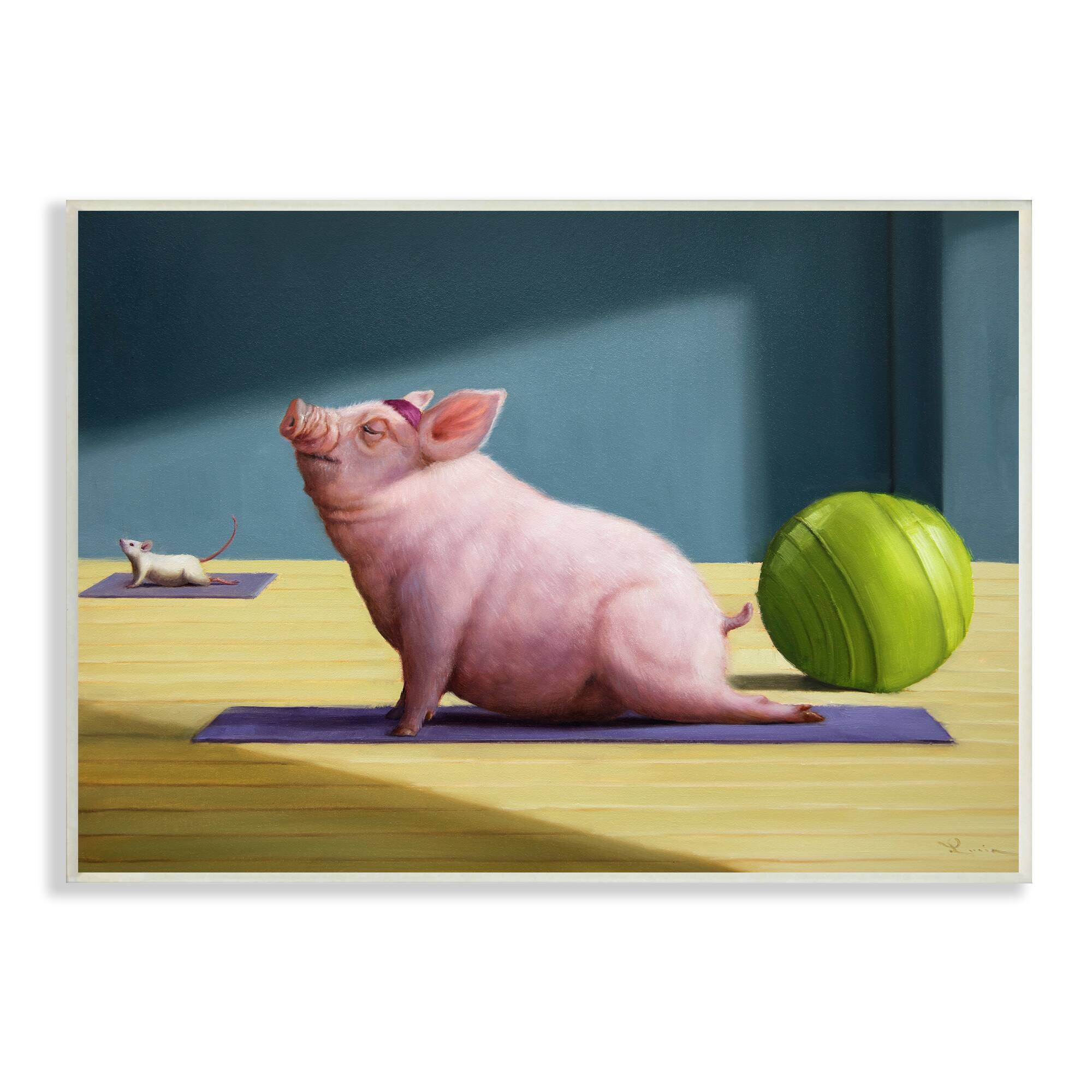 Stupell Industries Pink Pig Doing Yoga Upward Facing Hog Wall Plaque