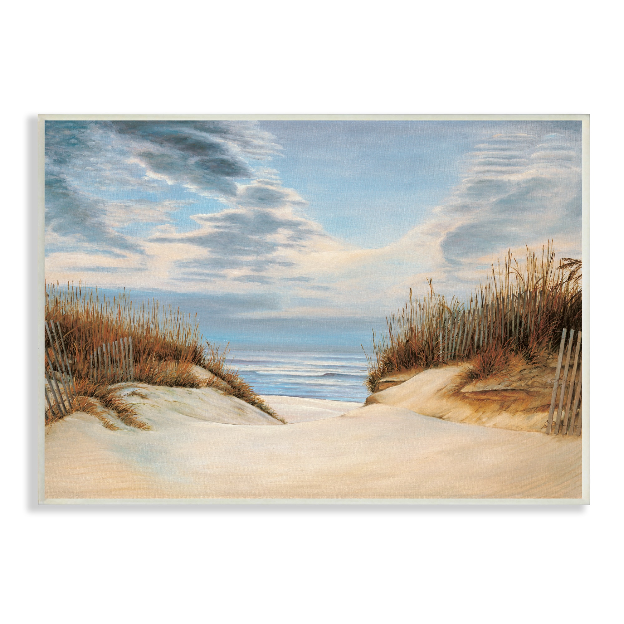Stupell Industries Alluring Cloudy Beach Path Wooden Fence Tall Grass Wall Plaque