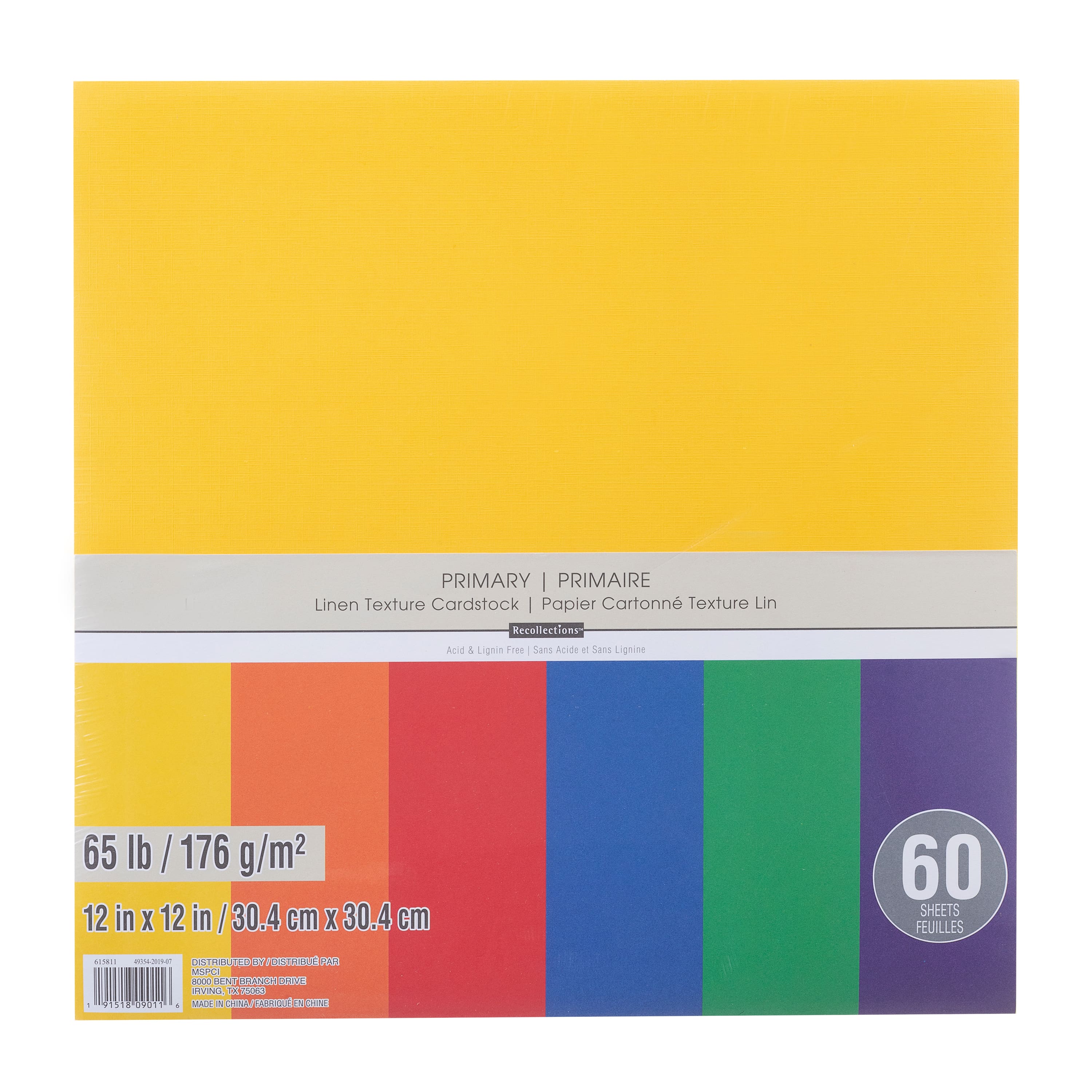 Primary 12" x 12" Linen Texture Cardstock by Recollections™, 60 Sheets