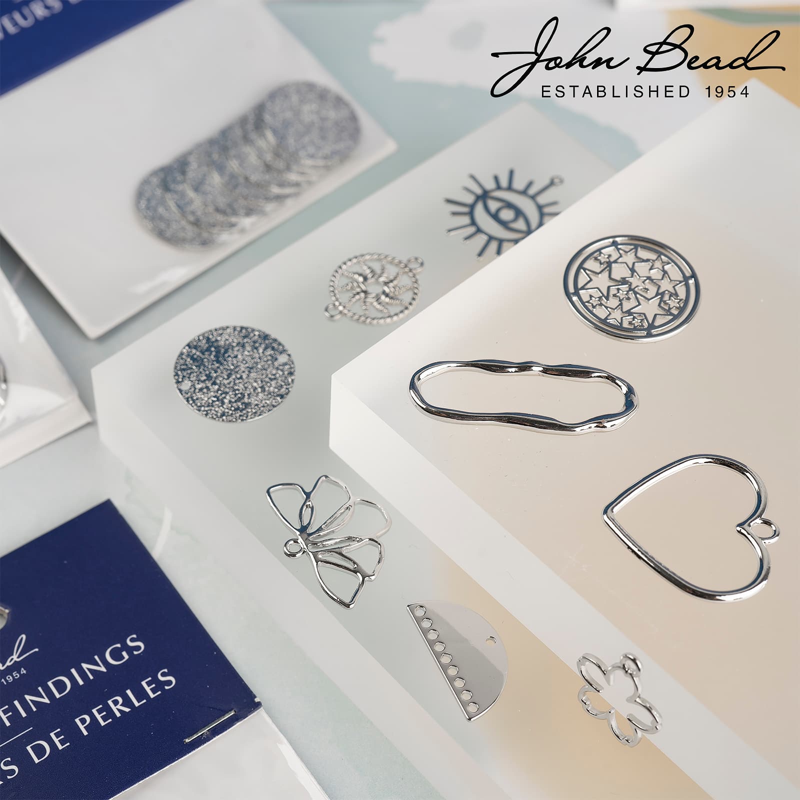 John Bead 22mm Silver Circle of Stars Beadwork Pendants, 6ct.