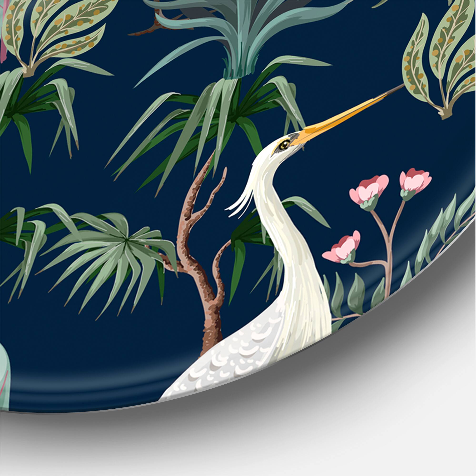 Designart - Chinoiserie With Birds and Peonies VII - Traditional Metal Circle Wall Art