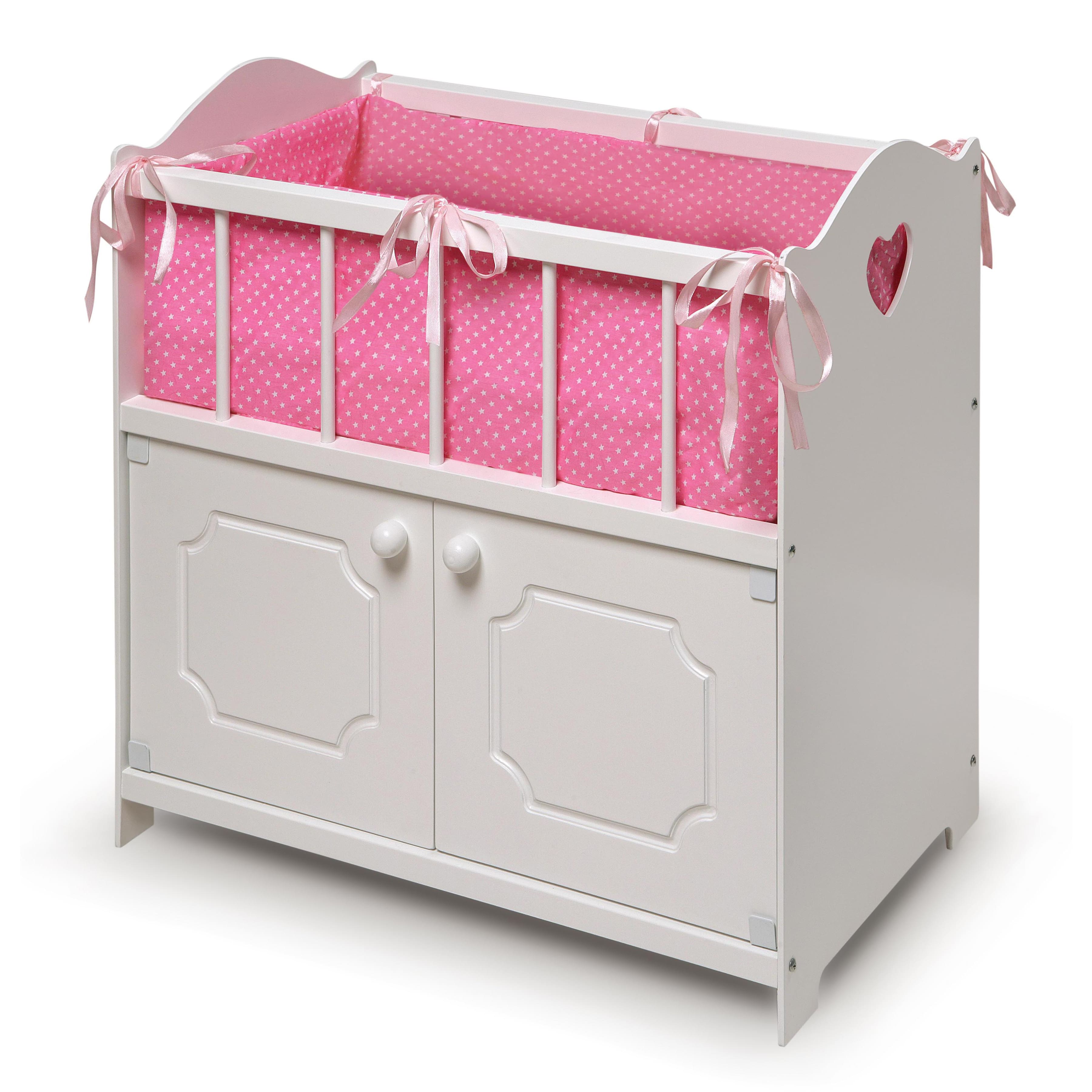 Badger Basket White Storage Doll Crib with Bedding
