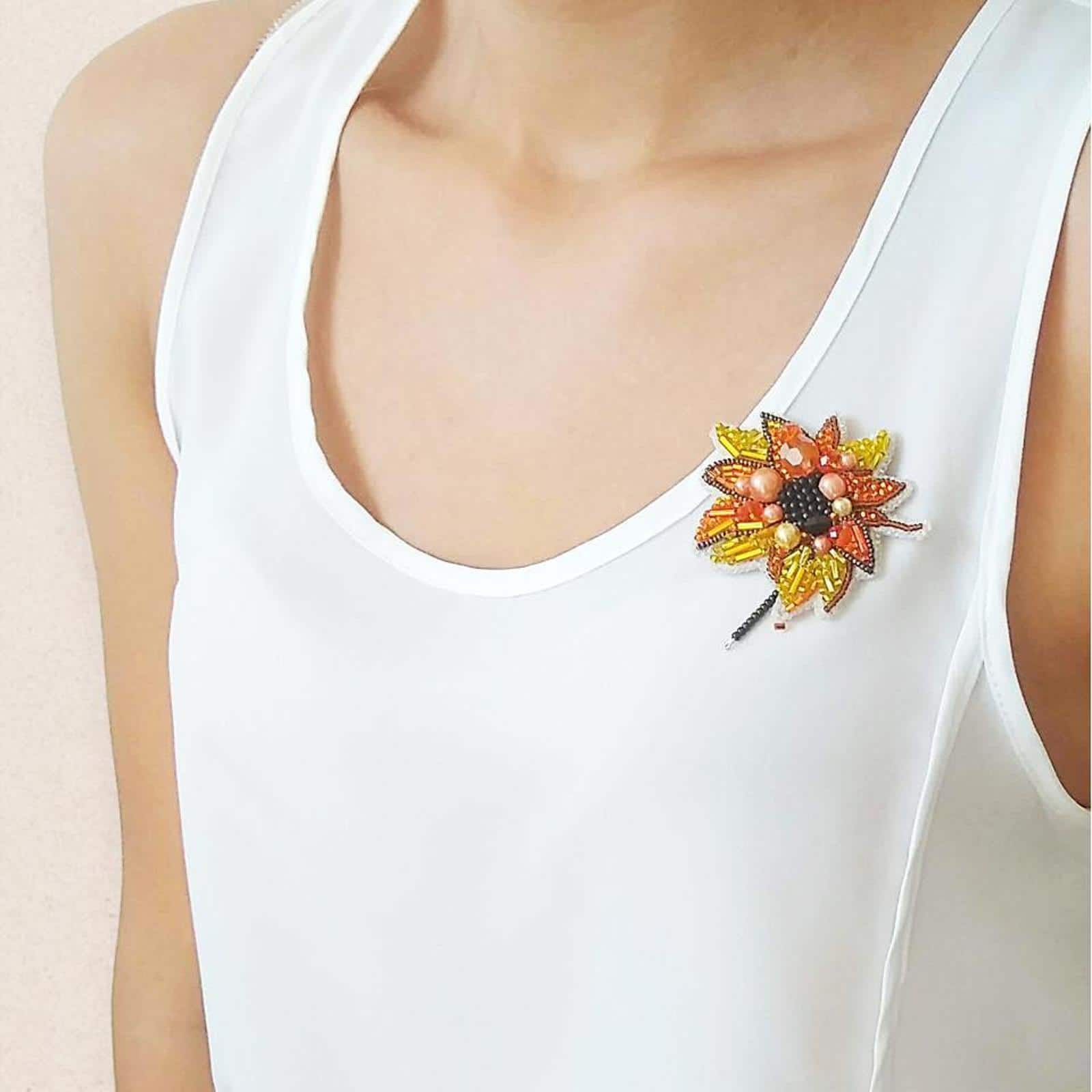 Crystal Art Beadwork Kit For Creating Broоch Sunflower