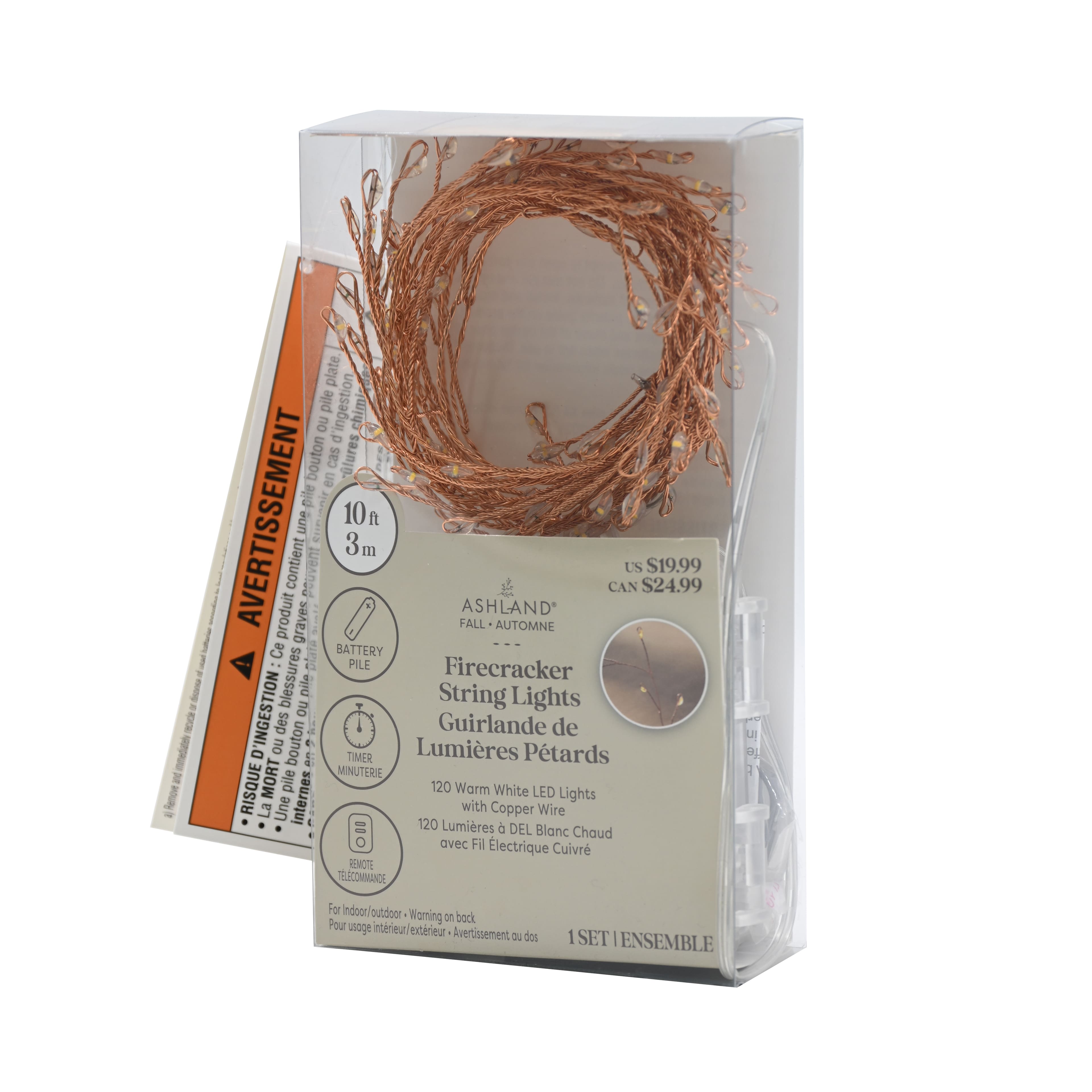 120ct. Warm White LED Firecracker String Lights with Copper Wire by Ashland®