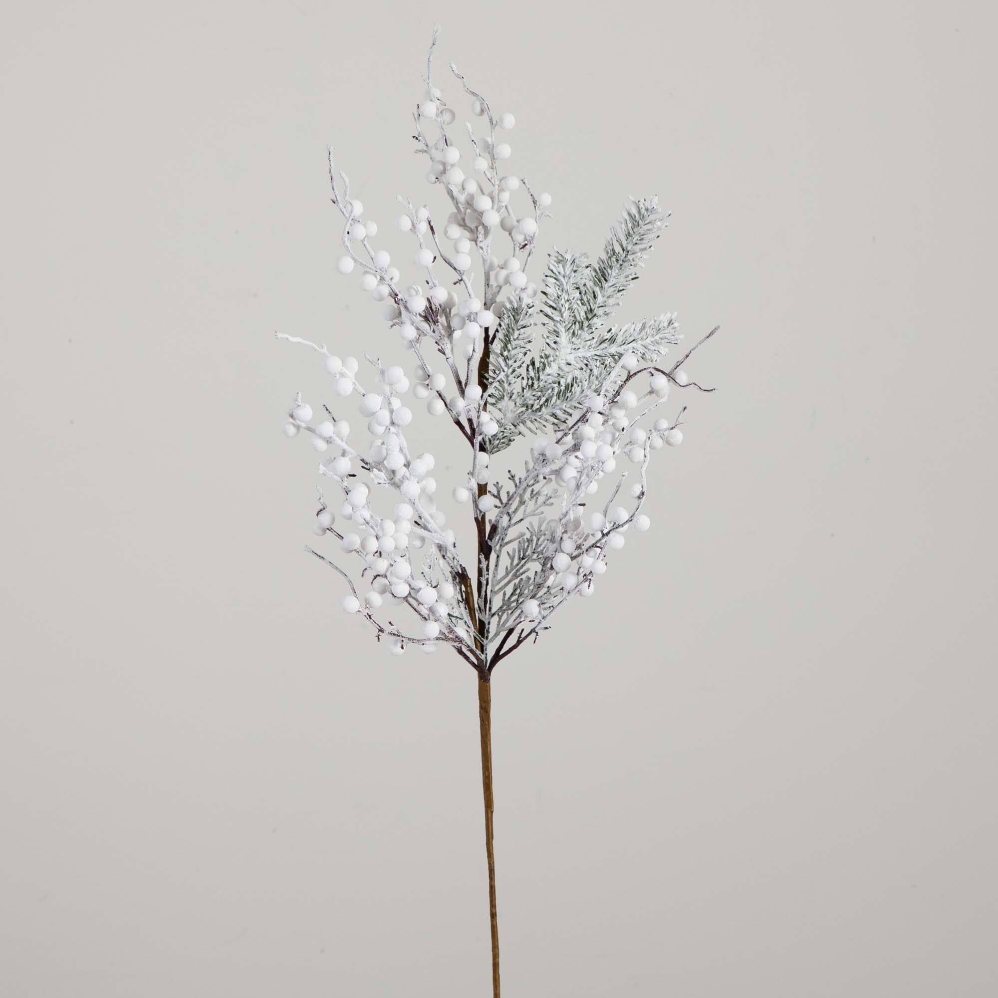 30" Flocked White Berry Stems, 3ct.