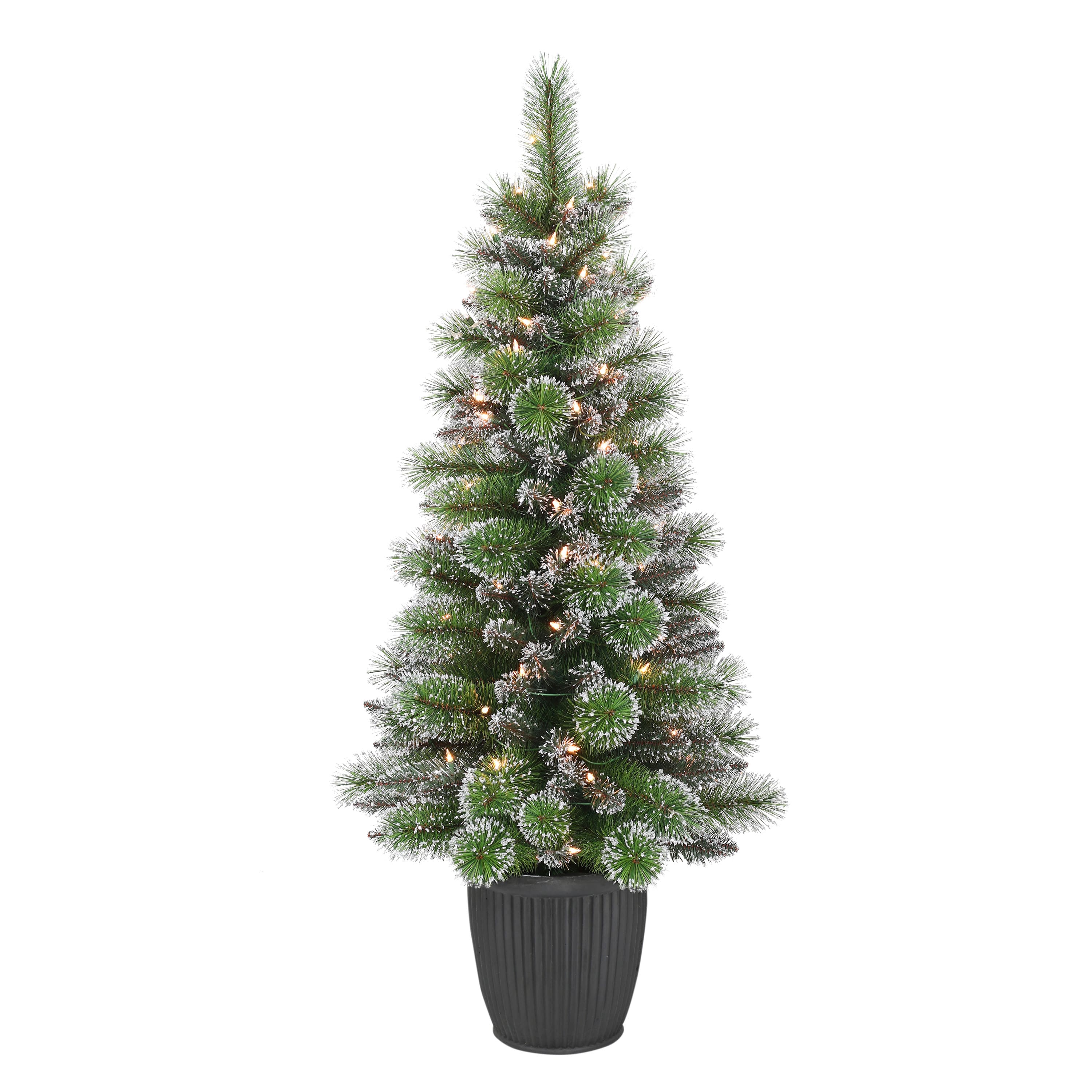 6 Pack: 4ft. Pre-Lit Glitter Artificial Christmas Tree in Planter, Clear Lights