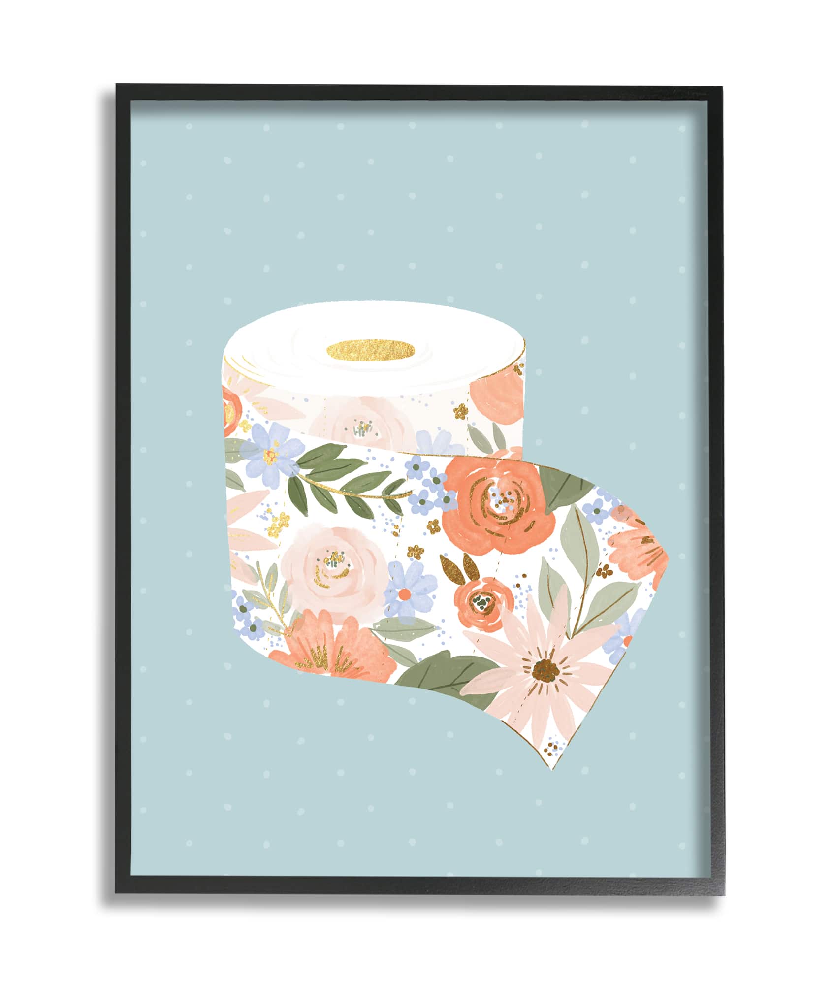 Stupell Industries Spring Floral Print Toilet Paper over Blue in Frame Wall Art