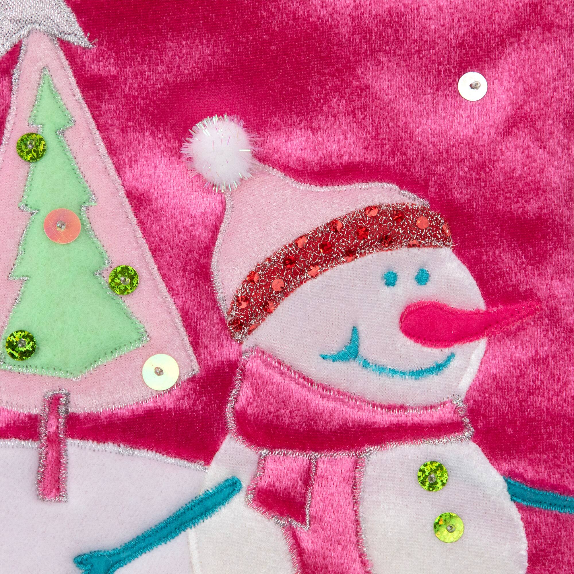 20.5" Embroidered Ice Skating Snowman & Christmas Tree Stocking