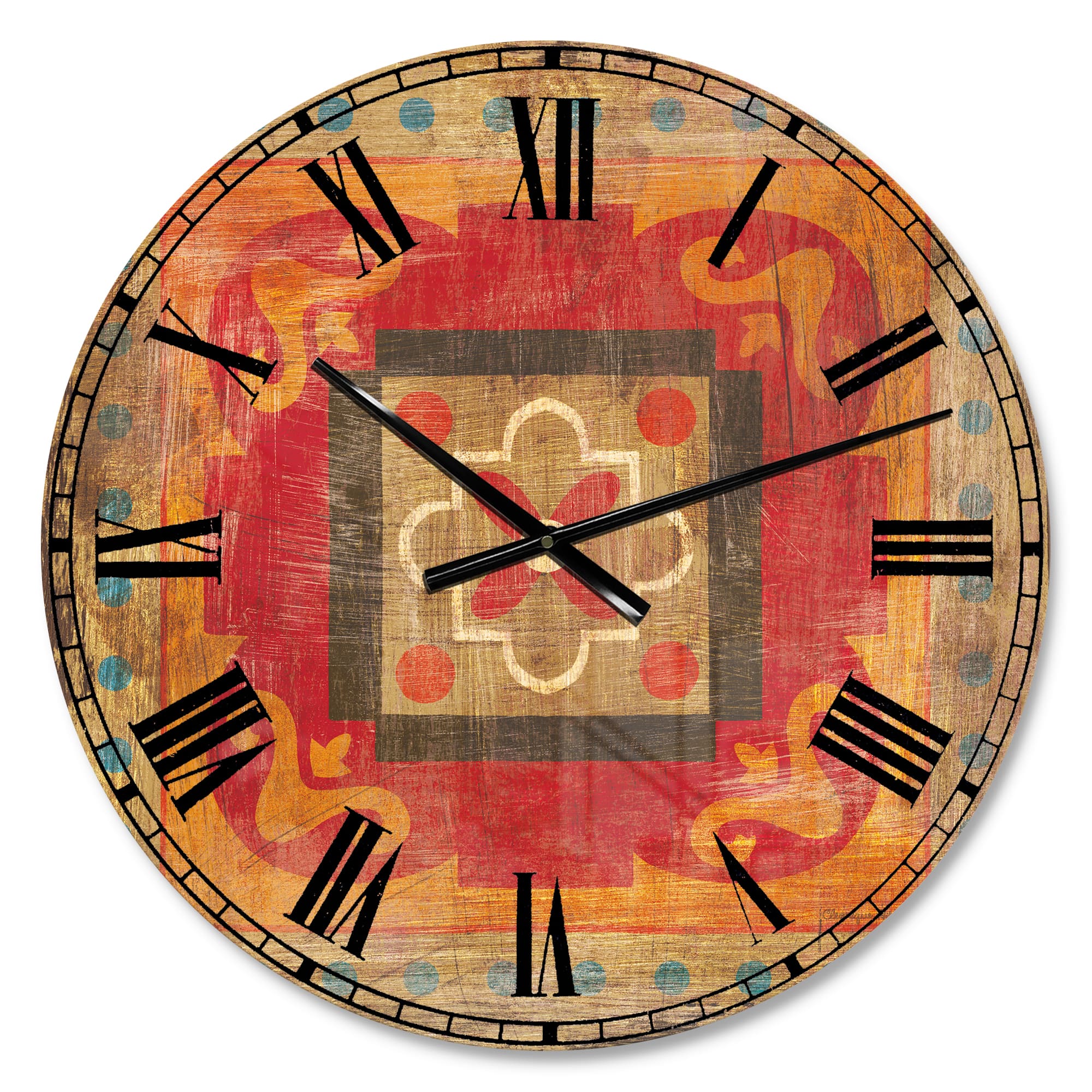 Designart 'Moroccan Orange Tiles Collage Ii Bohemian Wall Clock