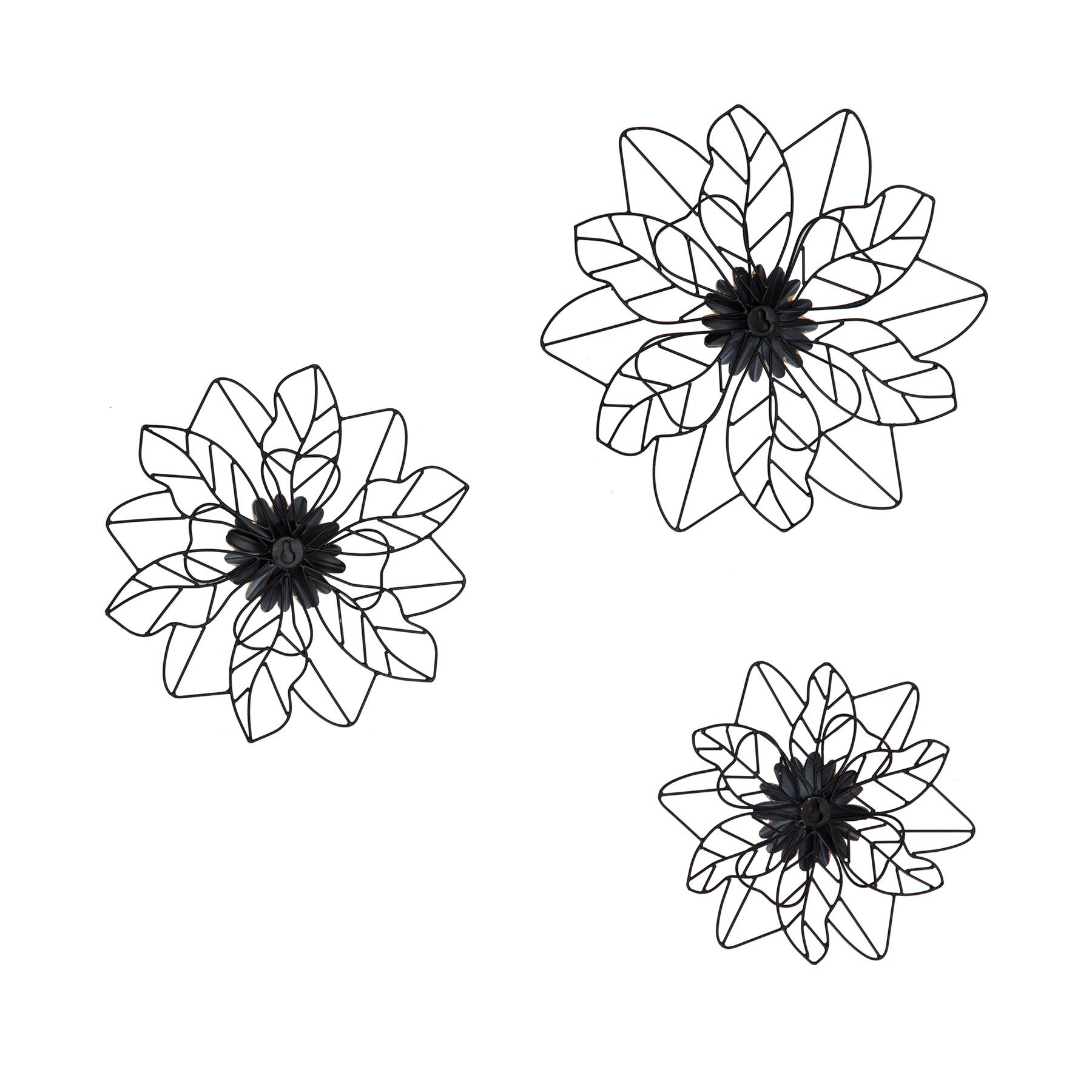 Habitat Decor Maggie Black & Gold Flower Metal Wall Art Set