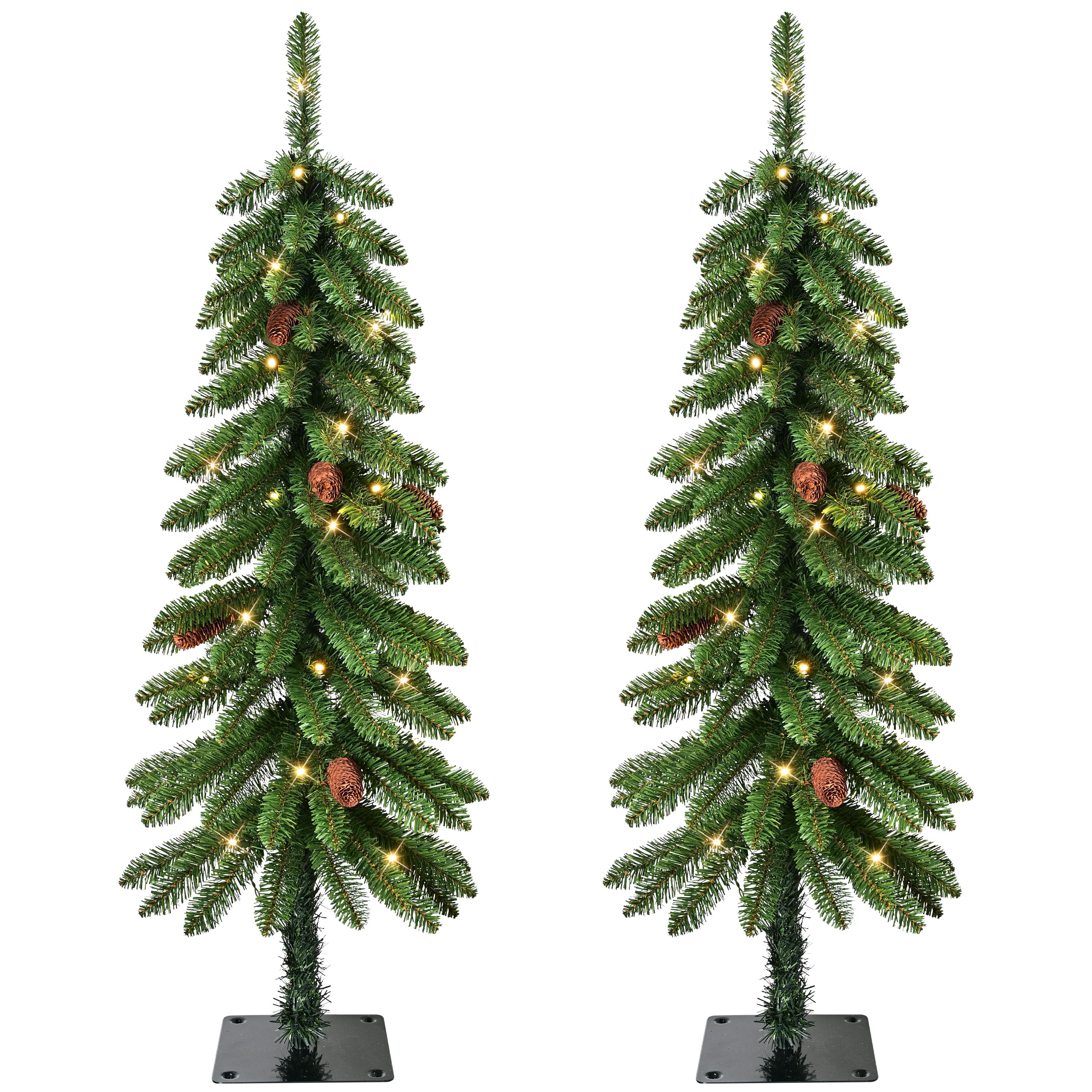 Puleo International 4ft. Pre-Lit Artificial Alpine Christmas Trees with Pinecones, Warm White LED Lights, 2ct.
