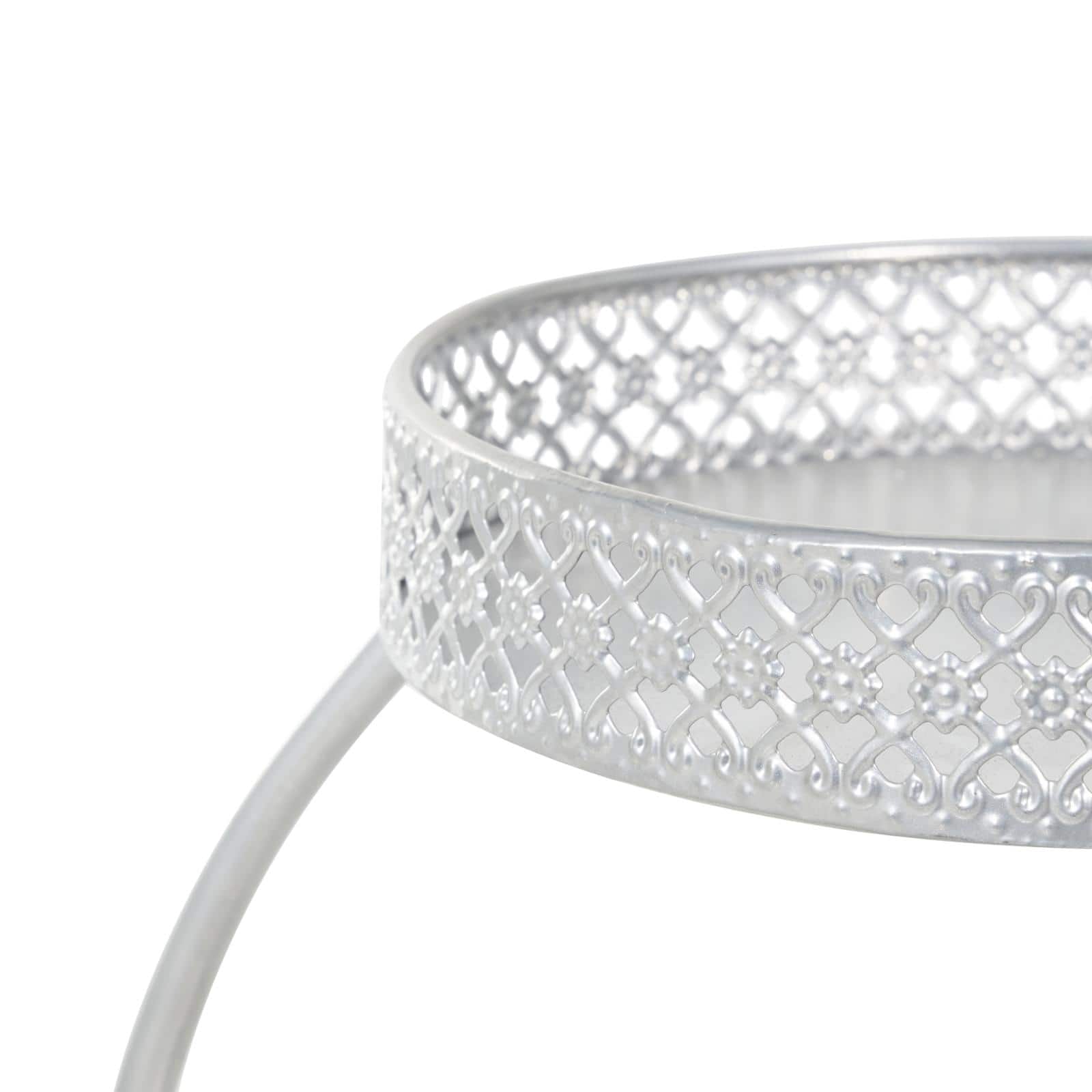 20" Metal Curved Folding 3-Tier Plant Stand with Floral & Scroll Patterns