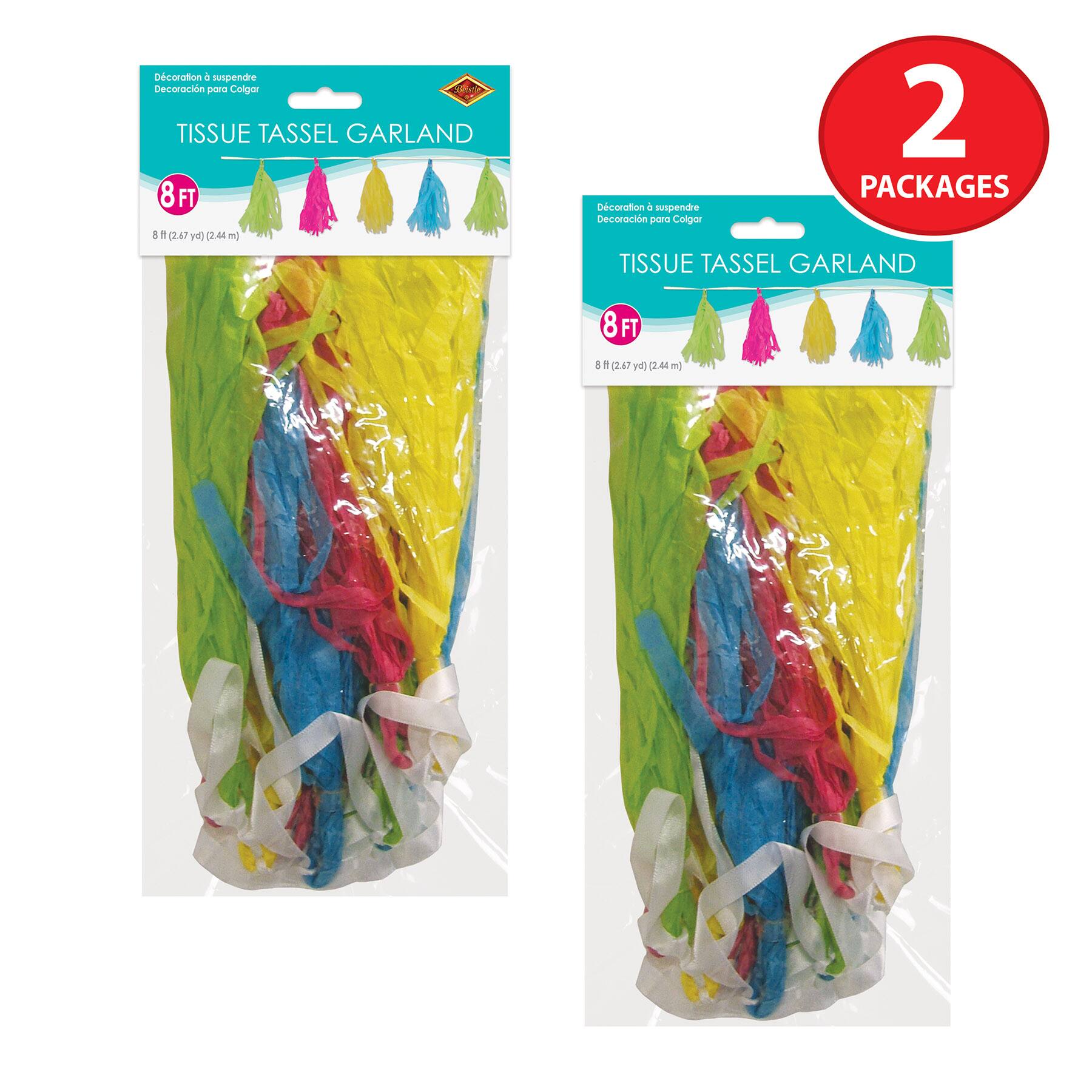 Beistle 8ft. Pink, Green, Turquoise & Yellow Tissue Tassel Garland, 2ct.