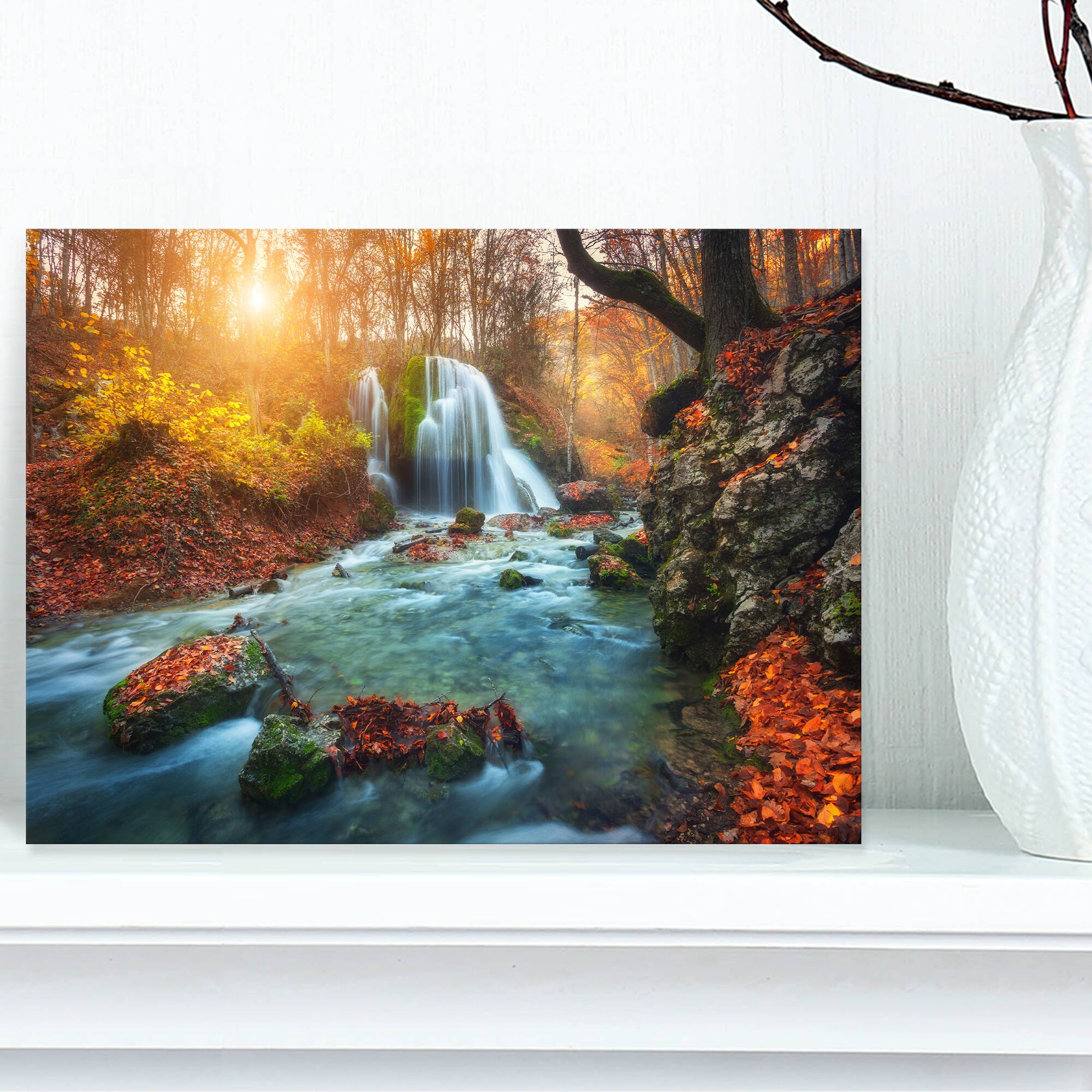 Designart - Fast Flowing Fall River in Forest