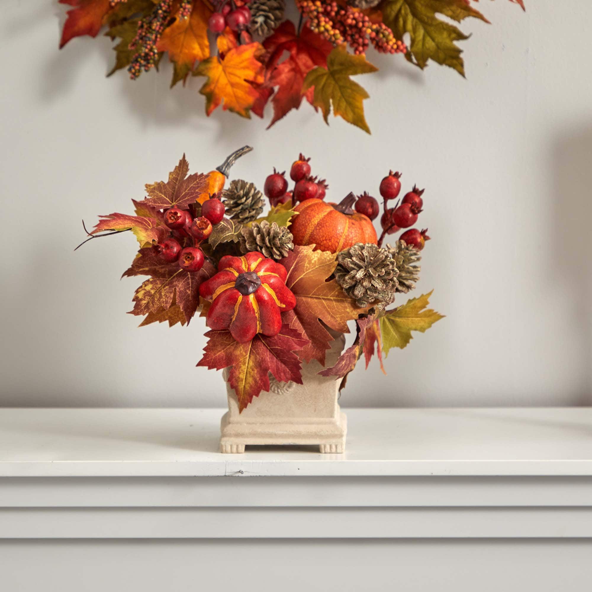 11" Pumpkin, Gourd, Berry & Maple Leaf Arrangement