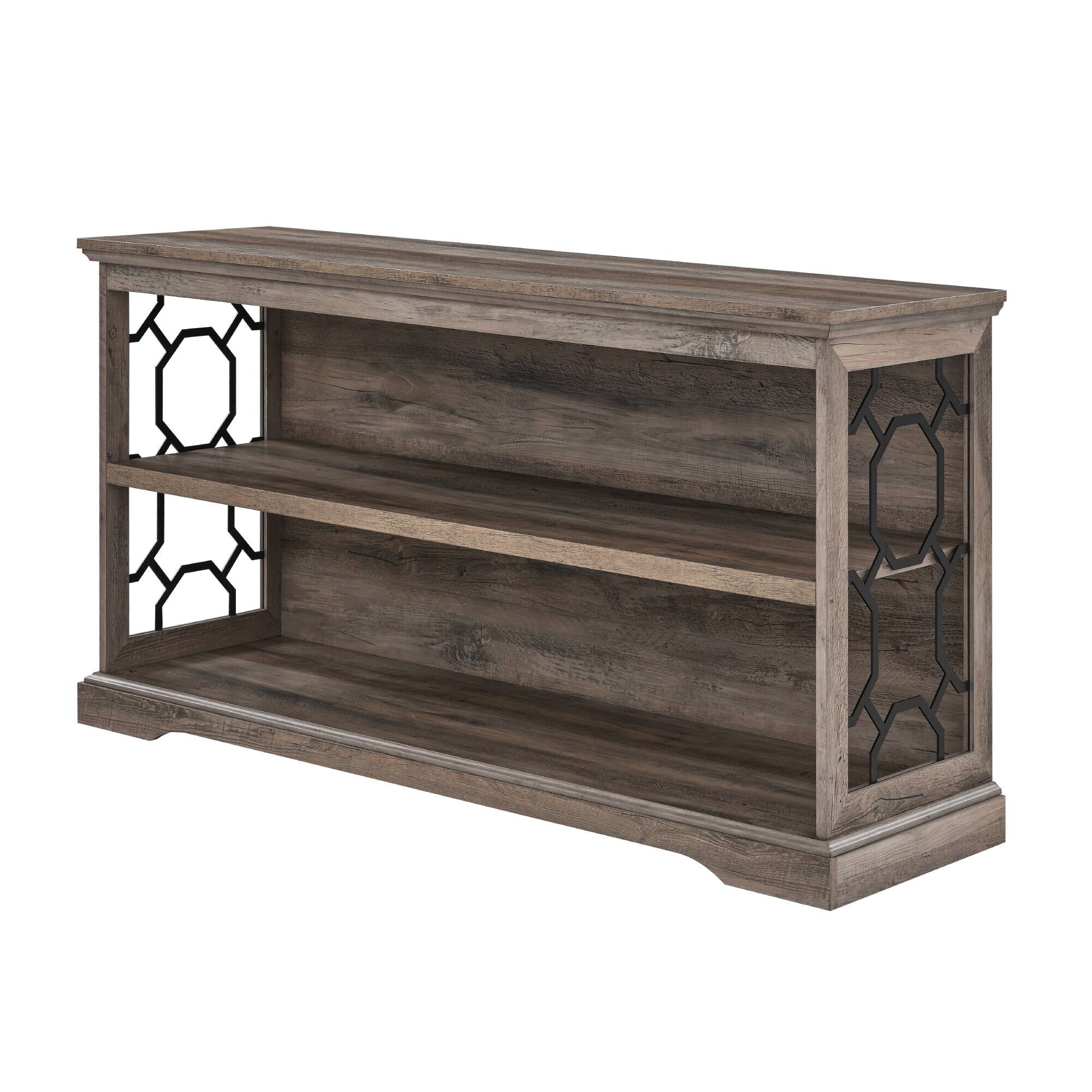 Walker Edison Gray Wash Lateral Bookshelf with Decorative Metal Sides