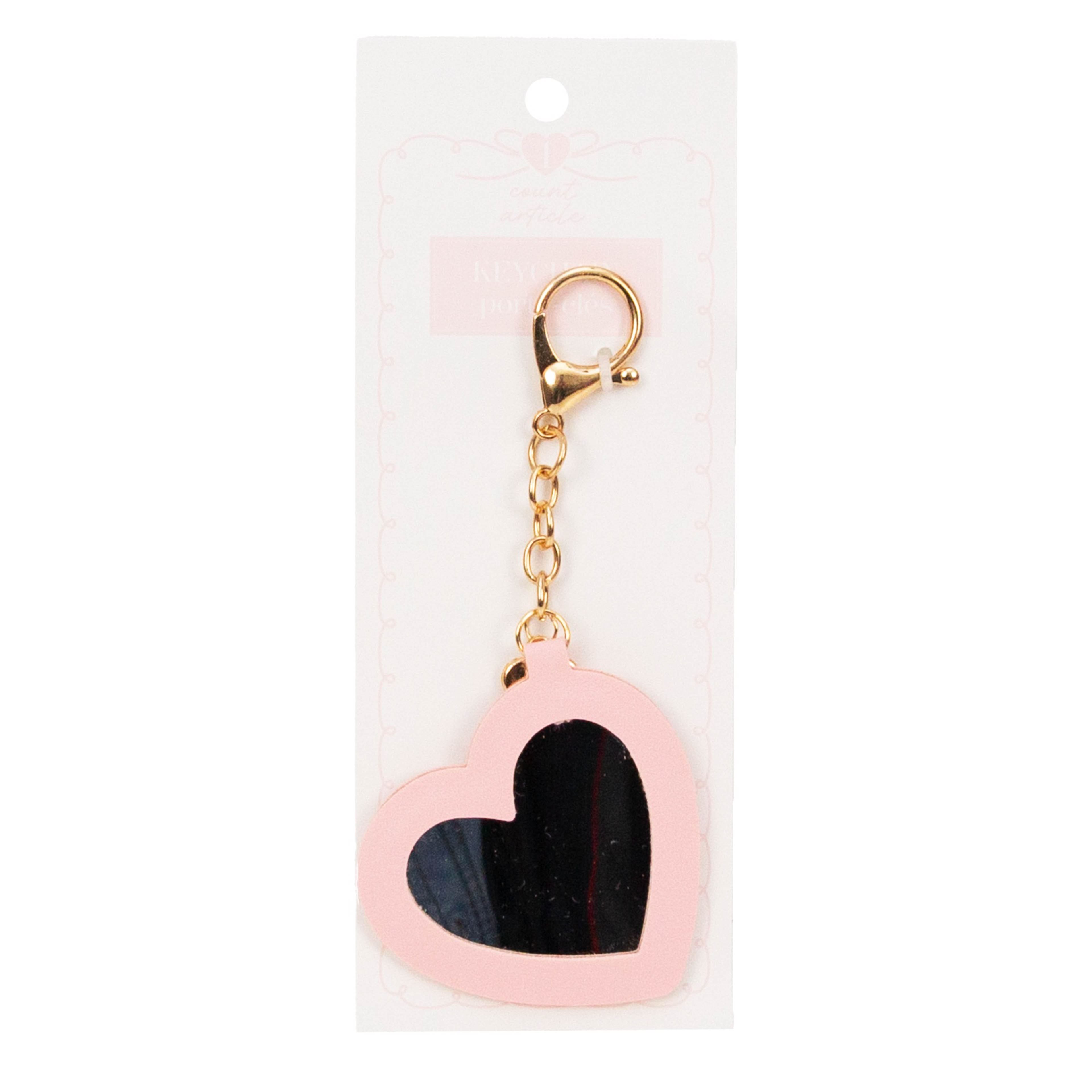 6" Pink Mirror Heart Keychain