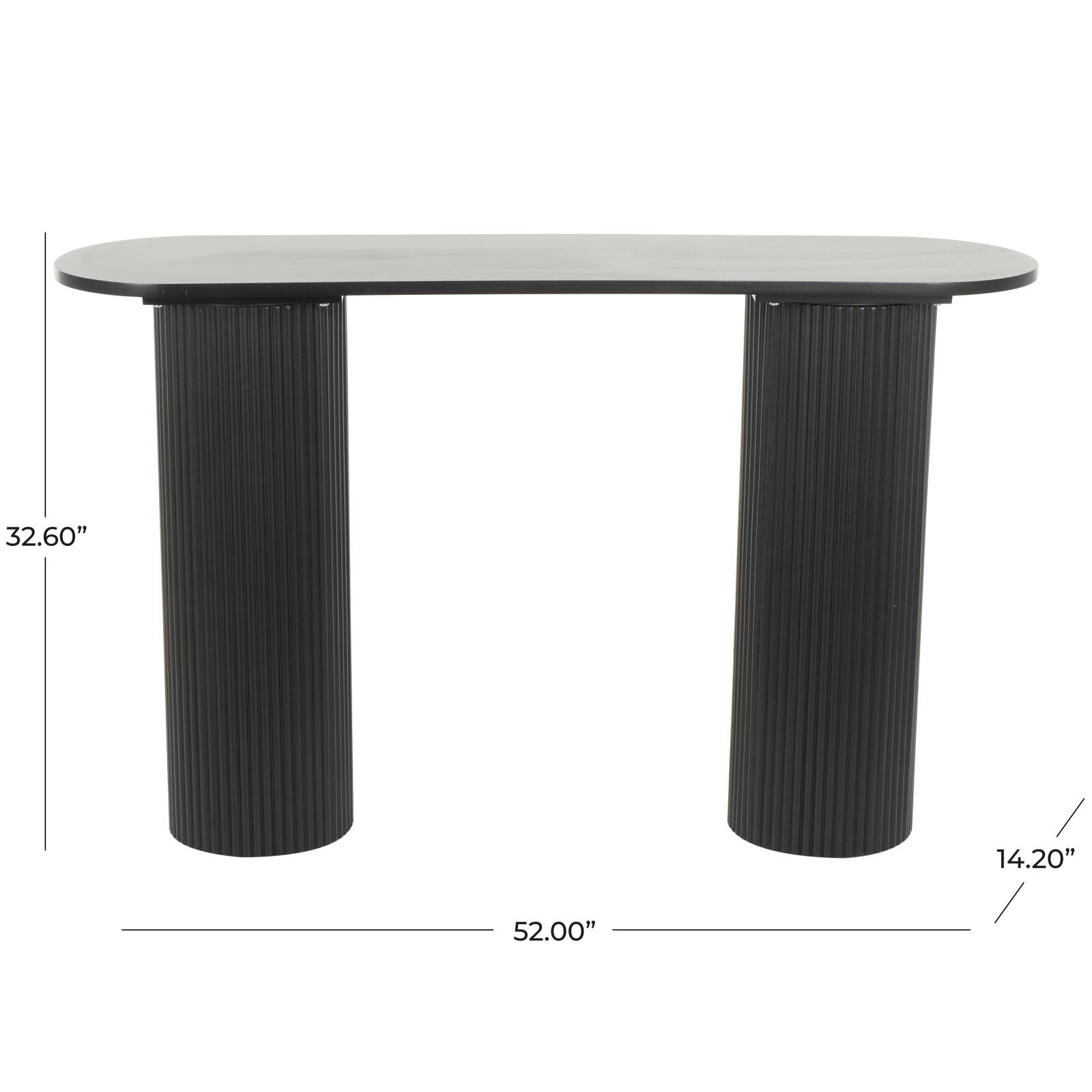 52" Black Wooden Geometric Oval Console Table with Ribbed Pillar Legs