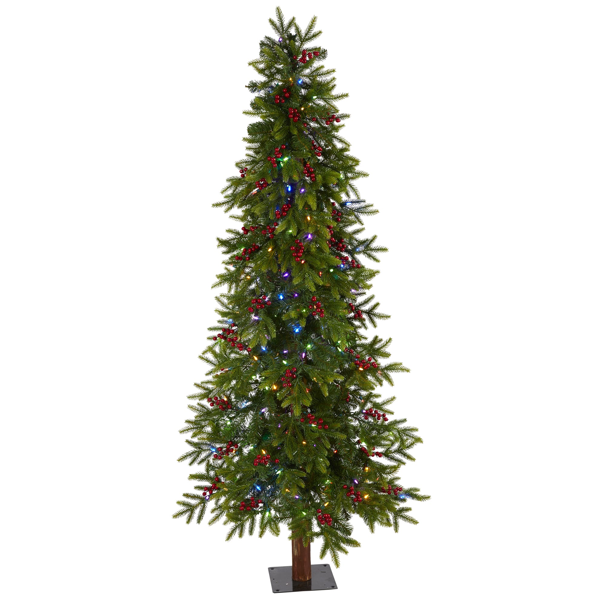 Nearly Natural 6 Foot Fir With Berries And 415 Bendable Branches And 250 Multi-Color (Multifunction) Led Lights Pre-Lit Christmas Tree, One Size, Gree