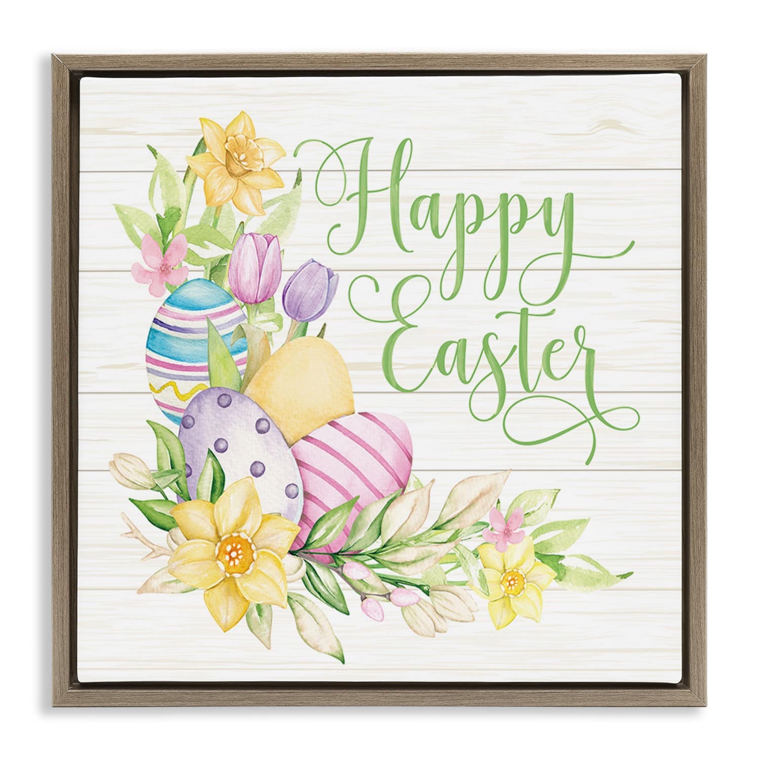 Stupell Industries Happy Easter Daffodils Floater Framed Art