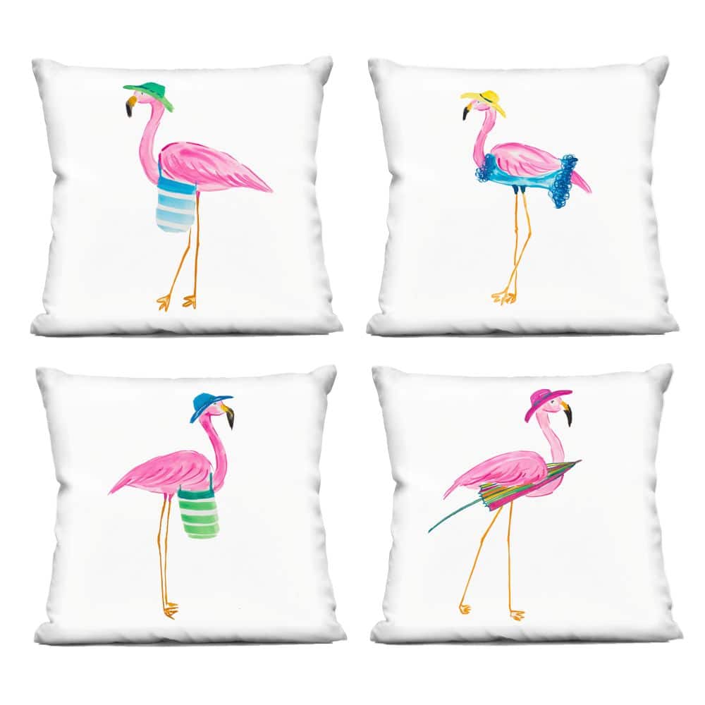 Stupell Industries 18" x 18" Fun Beach Flamingos Decorative Printed Indoor Pillow Set