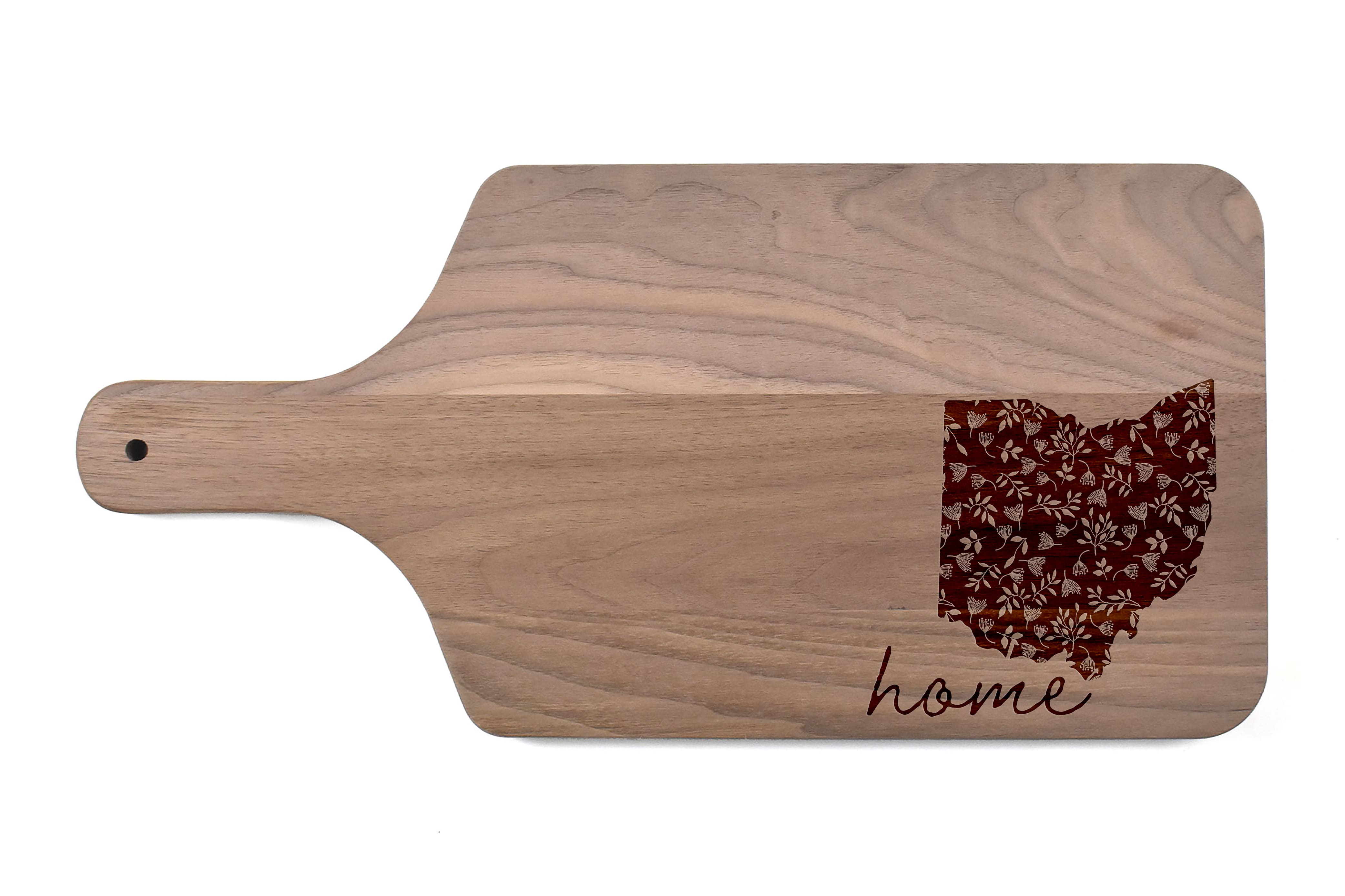 17" Floral Home State Walnut Paddle Cutting Board