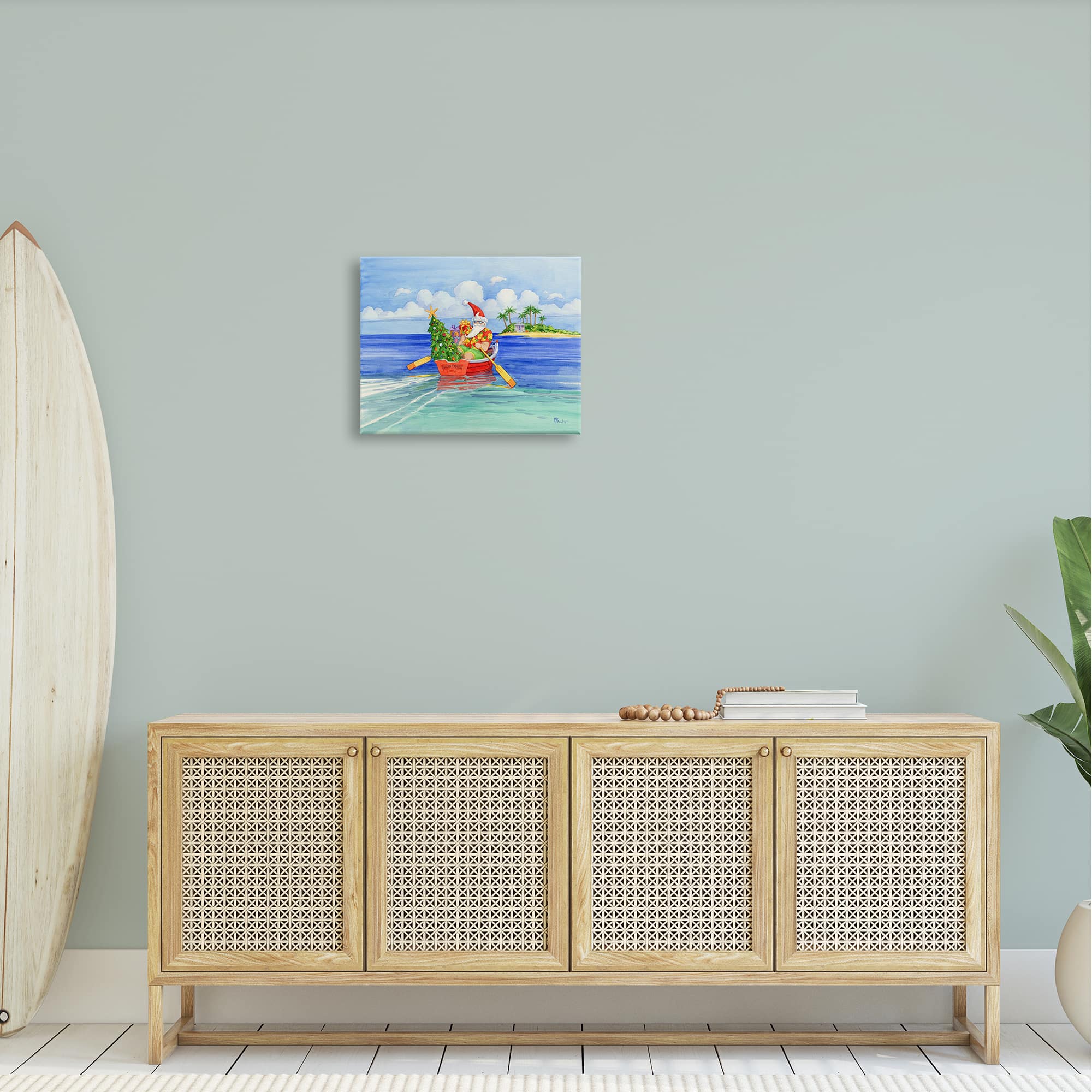 Stupell Industries Santa's Delivery Tropical Christmas Boat Canvas Wall Art