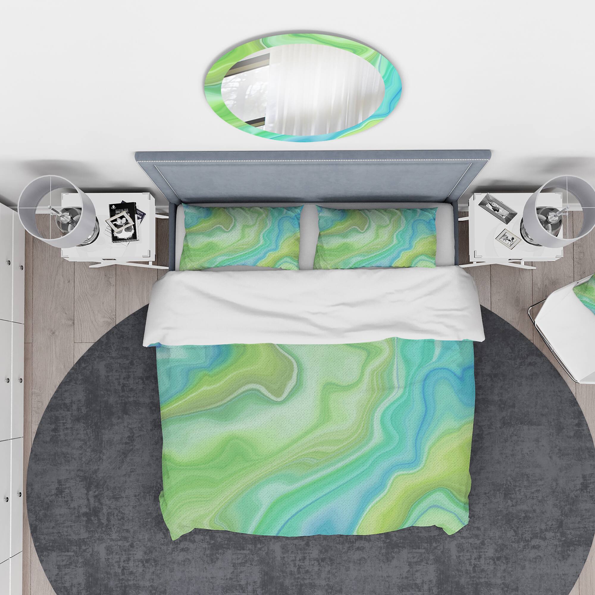 Designart 'Marbled Colours in Shades of Green and Blue' Modern & Contemporary Bedding Set - Duvet Cover & Shams